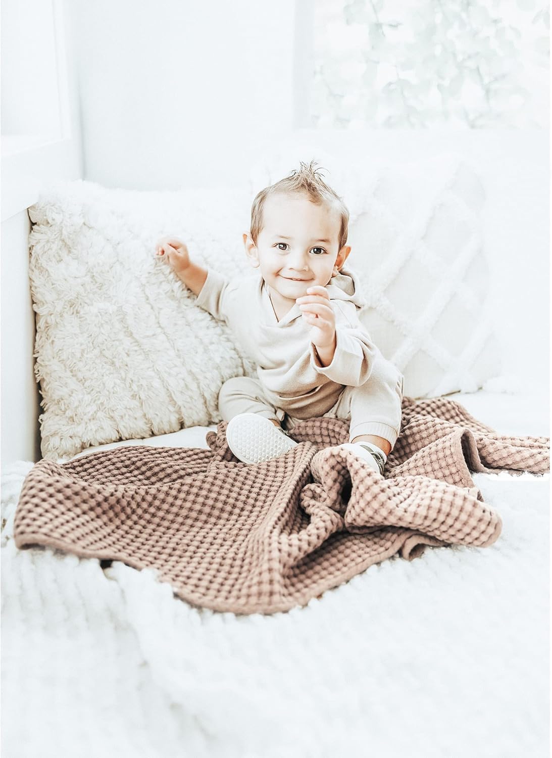 Konssy Waffle Baby Blanket - Soft & Cozy Nursery Swaddle Blanket, Lightweight Toddler Throw for Boys & Girls, Ideal for Wrapping(Clay)