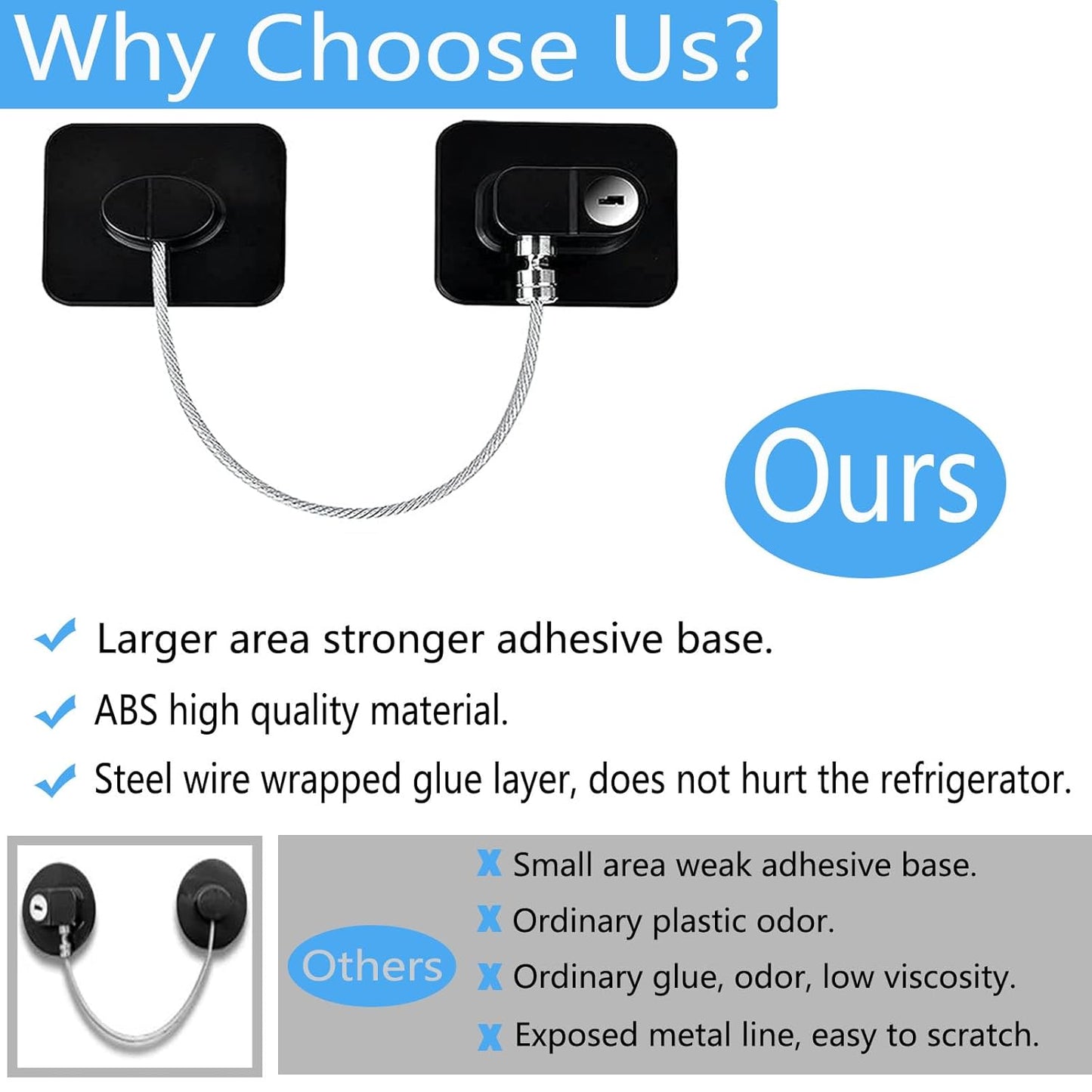 YEYA Refrigerator Lock, Baby Proof Cabinet Locks with Keys, Safety Cabinets Locks for Toddler 4 Pack