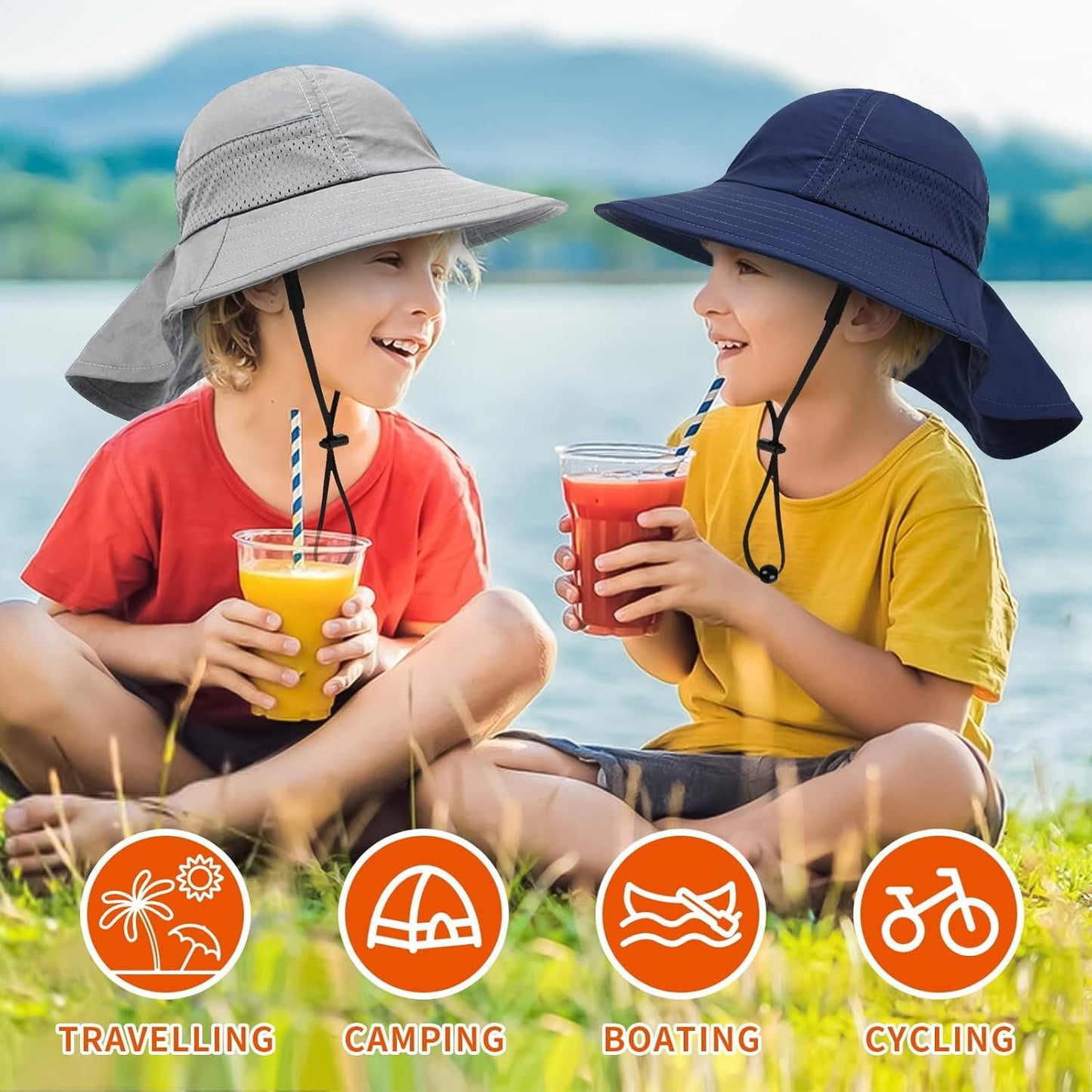 Toddler Baby Sun Hat Kids Summer UPF 50+ for Boys Girls Adjustable Beach Hats with Bucket Wide Brim Age 1-7 Years