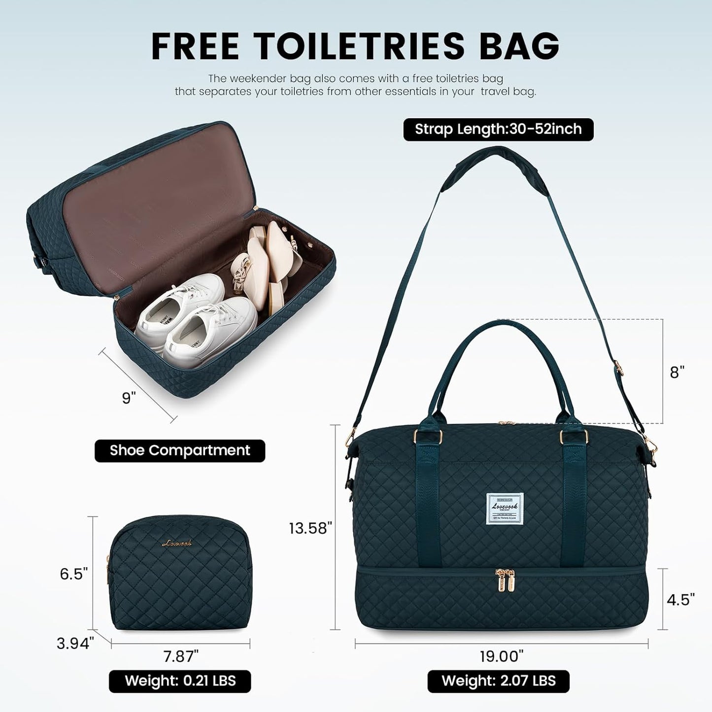 LOVEVOOK Travel Duffle Bag,Weekender Bags for Women with Shoe Compartment，Carry on Overnight Bag with Toiletry Bag,Gym Duffel Bag with Wet Pocket, Hospital Bags for Labor and Delivery