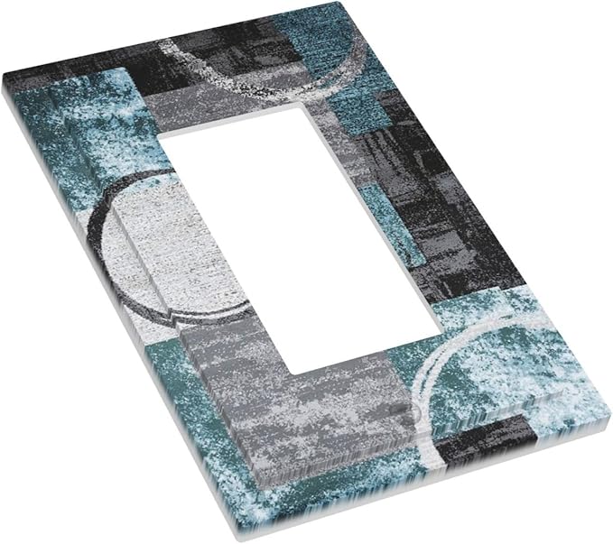 1 Gang Single GFCI/Decorator Rocker Outlet Light Switch Wall Plate Cover Contemporary Modern Abstract Grey Navy Blue Turquoise Teal Circles Geometric Decorative One Device Electrical Faceplate Dimmer
