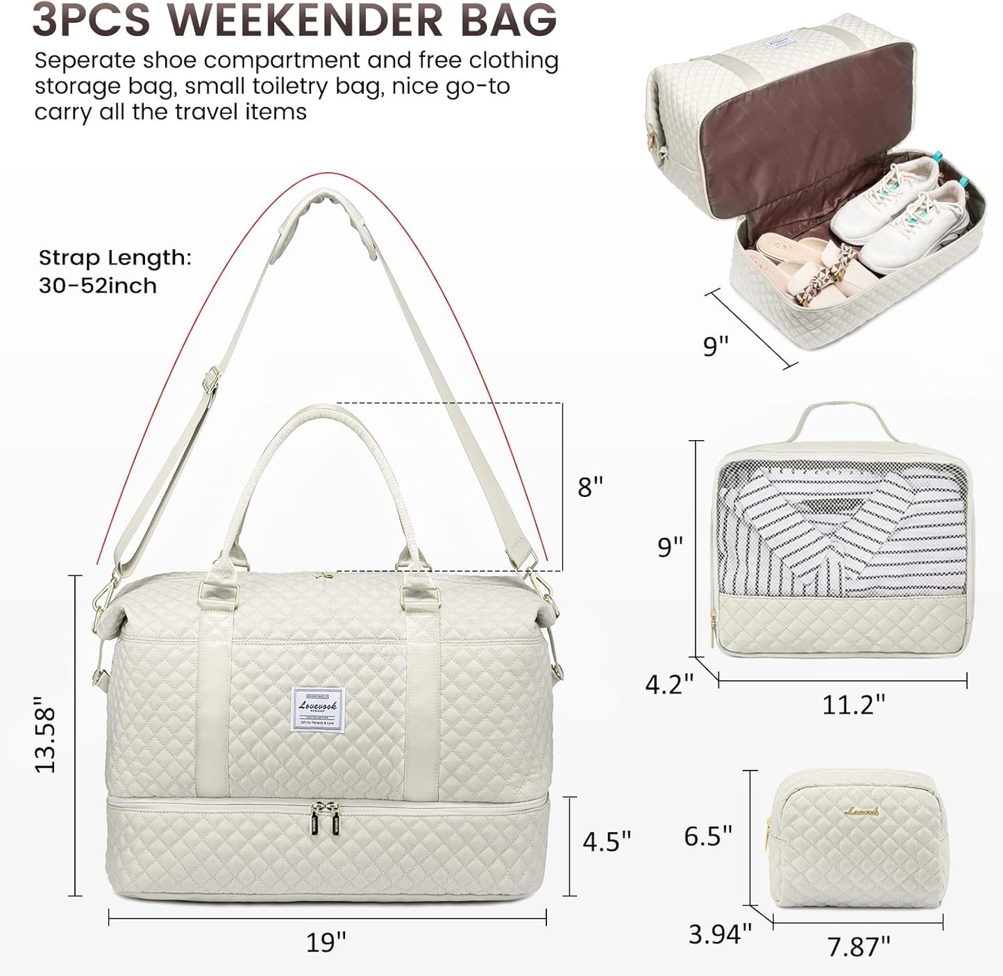 LOVEVOOK Travel Duffle Bag,Weekender Bags for Women with Shoe Compartment，Carry on Overnight Bag with Toiletry Bag,Gym Duffel Bag with Wet Pocket, Hospital Bags for Labor and Delivery