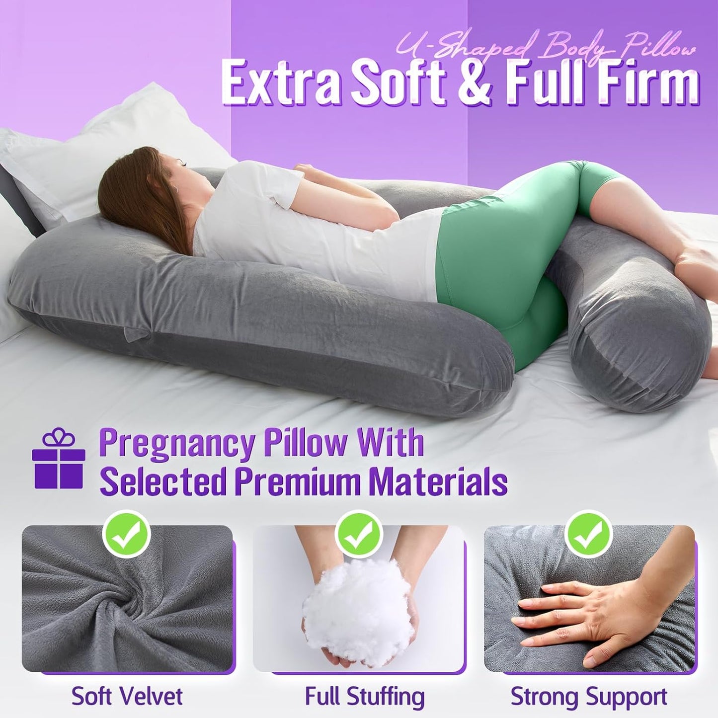 Pregnancy Pillow for Sleeping, Extra Large U Shaped Body Pillow, Maternity Pillow for Pregnant Women with Velvet Cover