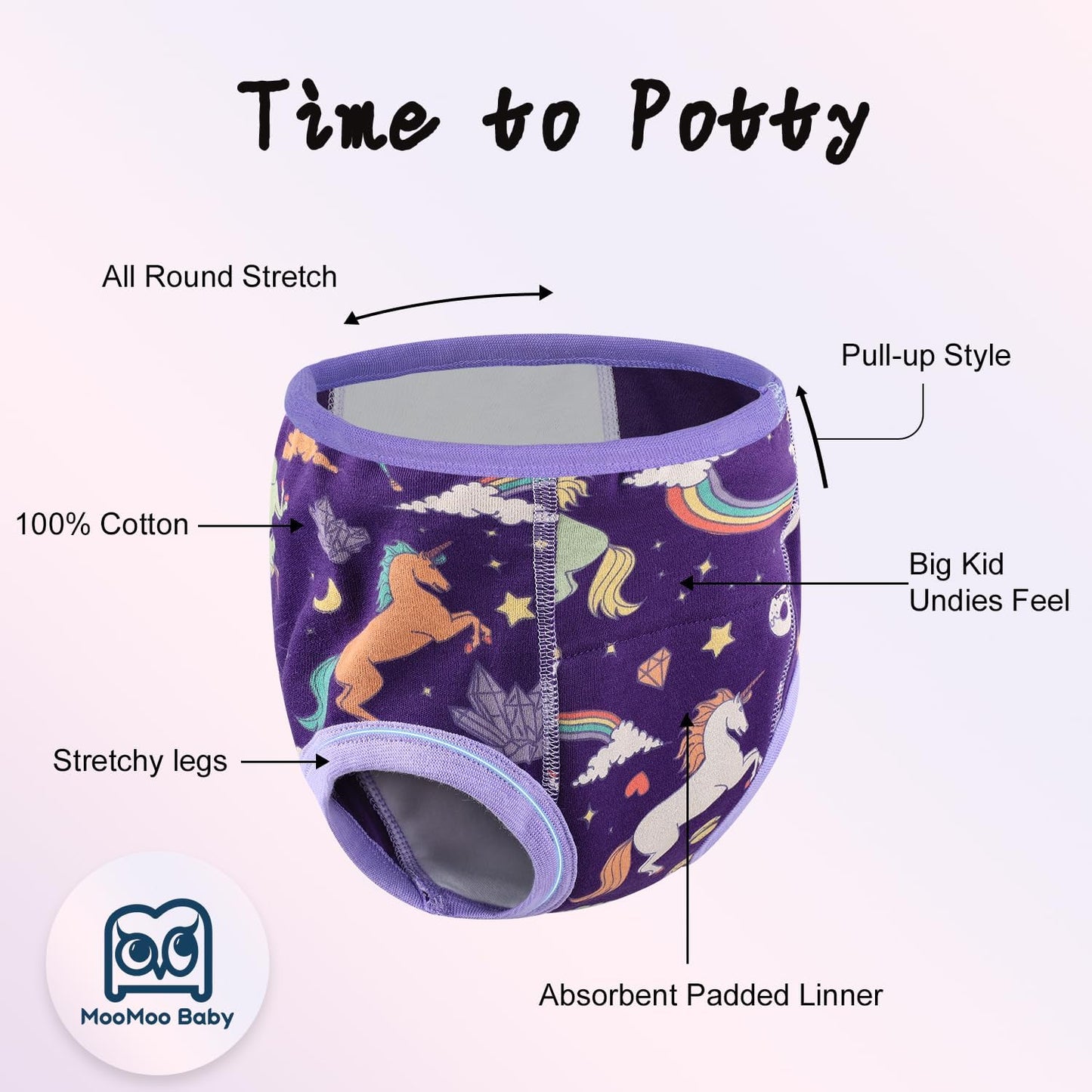 MooMoo Baby Potty Training Underwear 10 Packs Absorbent Toddler Training Pants for Boys and Girls Cotton Pee Pants 2T-9T