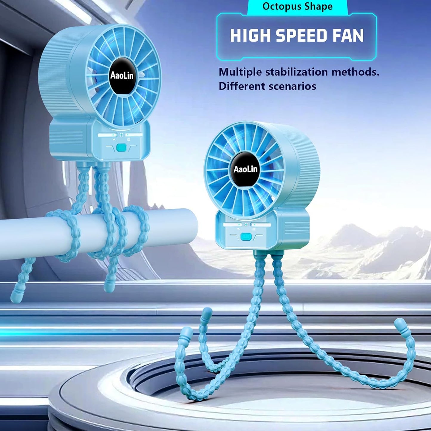 2 Pack Multifunctional Portable Stroller Fan 4 Speed 6600rpm High Speed Usb Rechargeable Personal Mini Handheld Fan Extended Tripod for Desktop Winding Kids Bed Treadmill Bike Golf Cart Outdoor Travel