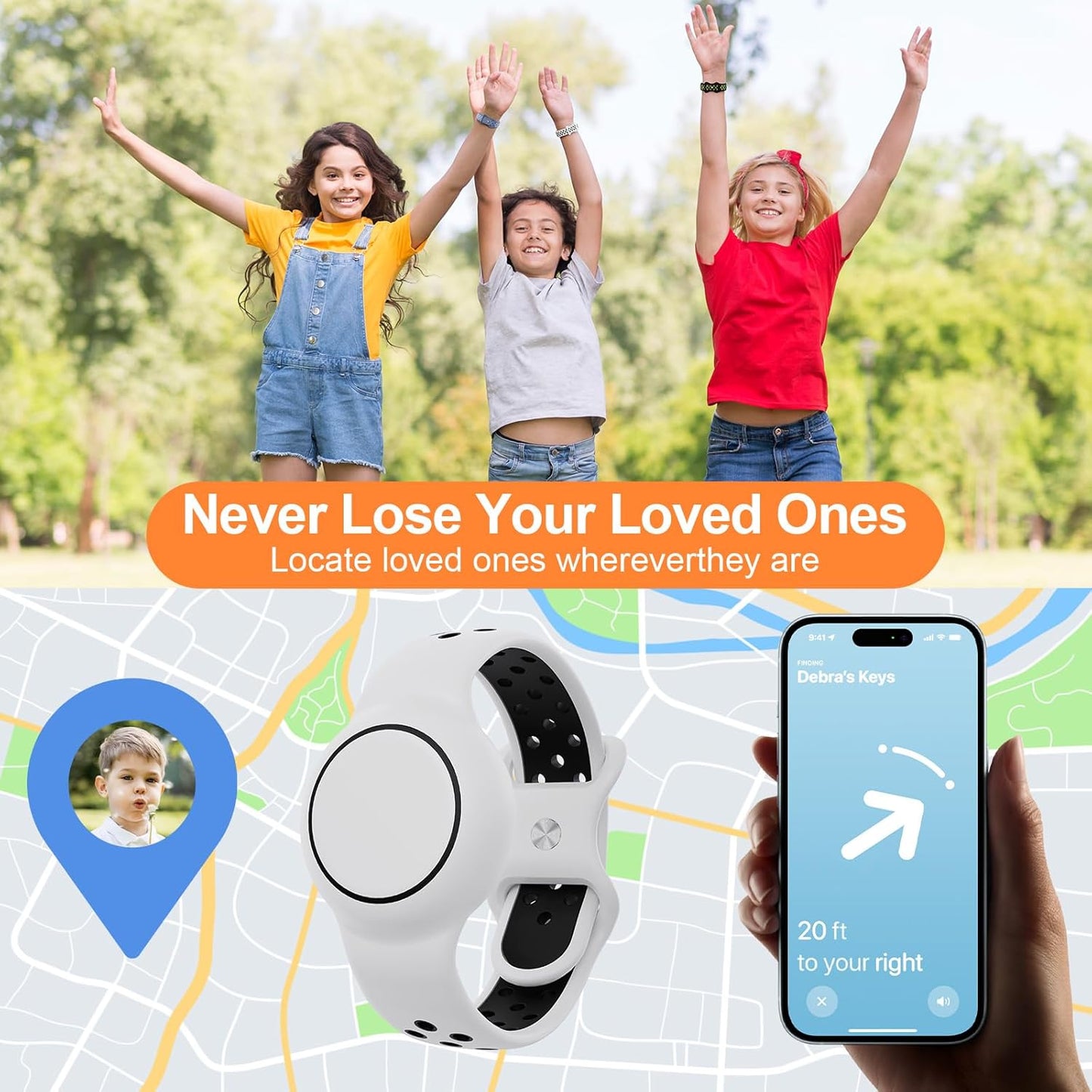 Waterproof Bracelet Compatible with AirTag for Kids (2 Pack), Protective Case GPS Tracker Holder for Child with Full Coverage Hidden Design, Soft Silicone Anti-Lost Wristband Cover for Toddler WBBW