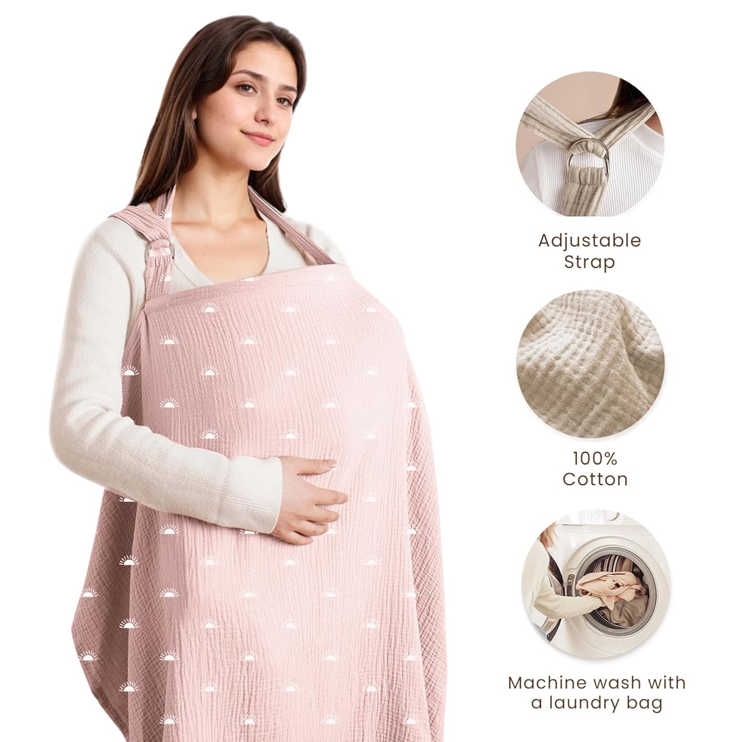 Konssy Muslin Nursing Cover for Baby Breastfeeding, Breathable 100% Cotton Breastfeeding Cover with Rigid Hoop for Mother Nursing Apron, Multi-use Carseat Canopy