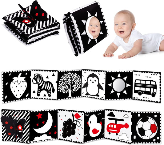 Thremhoo Black and White High Contrast Baby Toys 0-6 Months Soft Book for Brain Development, Tummy Time, Sensory, Montessori Learning Activities