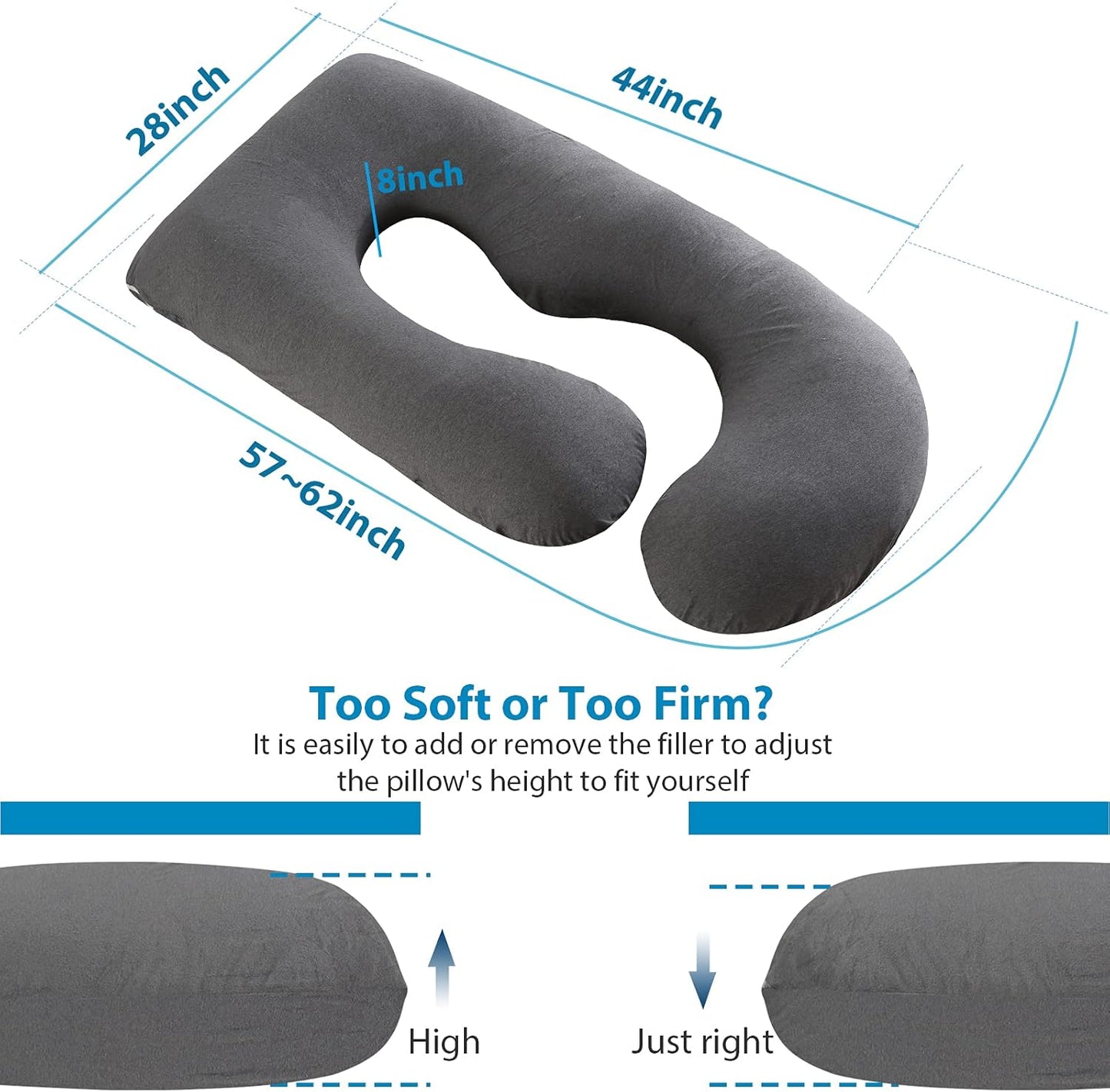 BATTOP Pregnancy Pillow for Sleeping, Full Body Pillow for Pregnancy Women with Removable Cover, 57 Inch Maternity Pillow, Support for Back, Legs, Belly, HIPS（Black Drey）