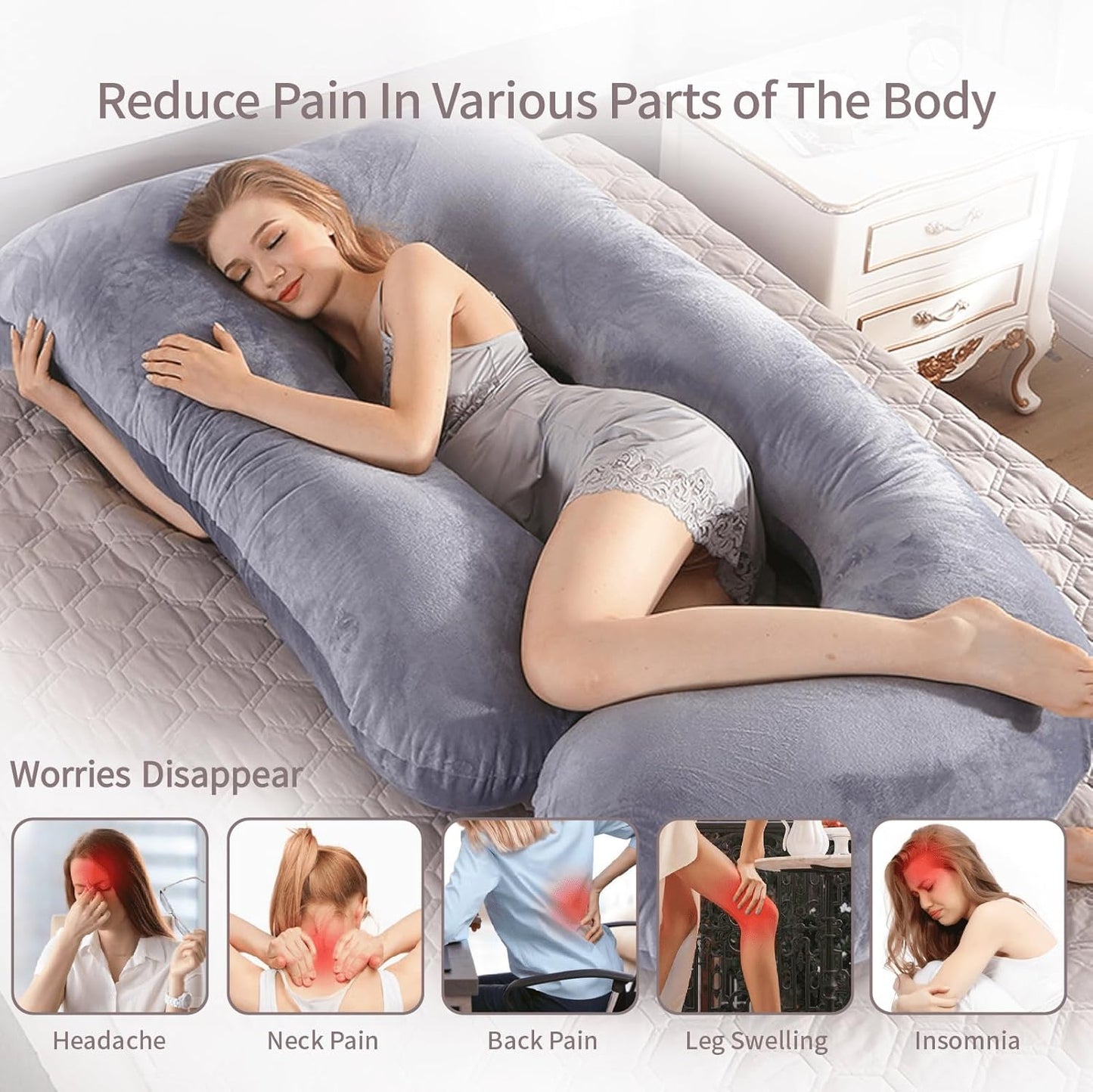 60 Inch Full Body Pregnancy Pillows for Sleeping Cooling Pregnancy Pillow,U Shaped Pregnancy Body Pillow,Maternity Pillows for Pregnant Women with Removable Washable Velvet Cover.(Grey)