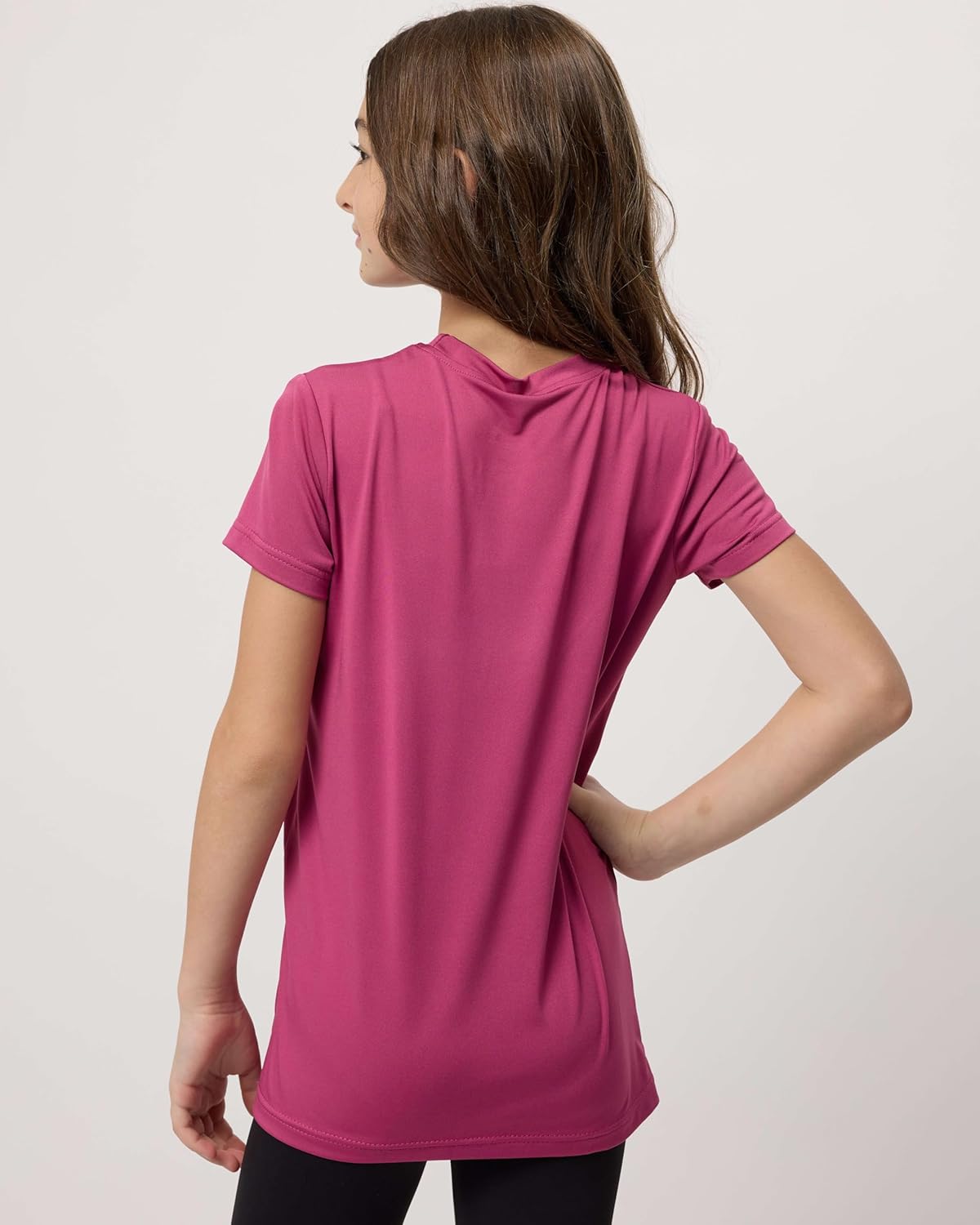 Real Essentials 5 Pack: Girls Short Sleeve Dry-Fit Crew Neck Active Athletic Performance T-Shirt