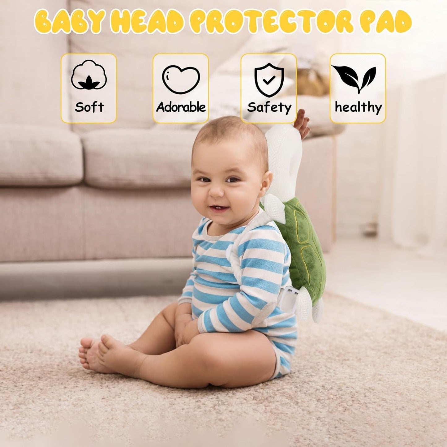 Baby Head Protection Backpack - Soft & Comfortable, Cute Cartoon Design, Turtle