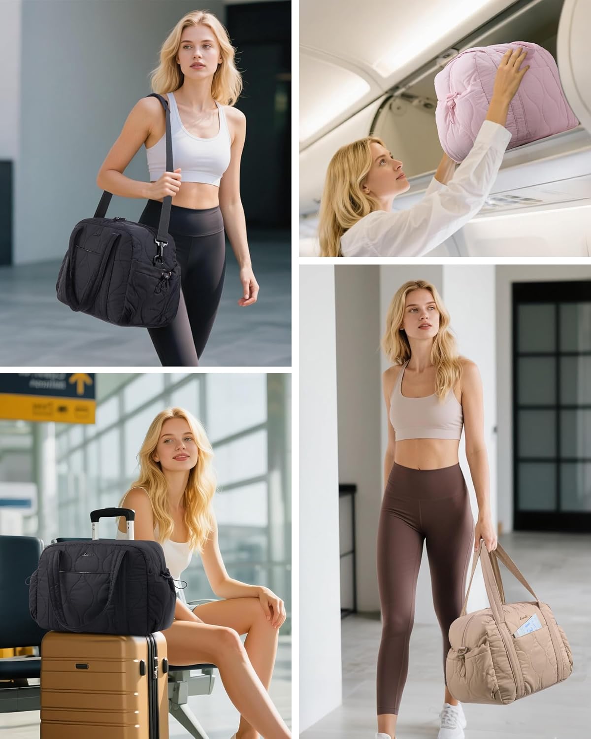 LOVEVOOK Gym Bag for Women, Puffer Travel Duffle Bag with Wet Pocket, Lightweight Carry On Bag Weekender Overnight Bag with Toiletry Bag, Multiple Pockets Personal Item Travel Bag for Airplanes