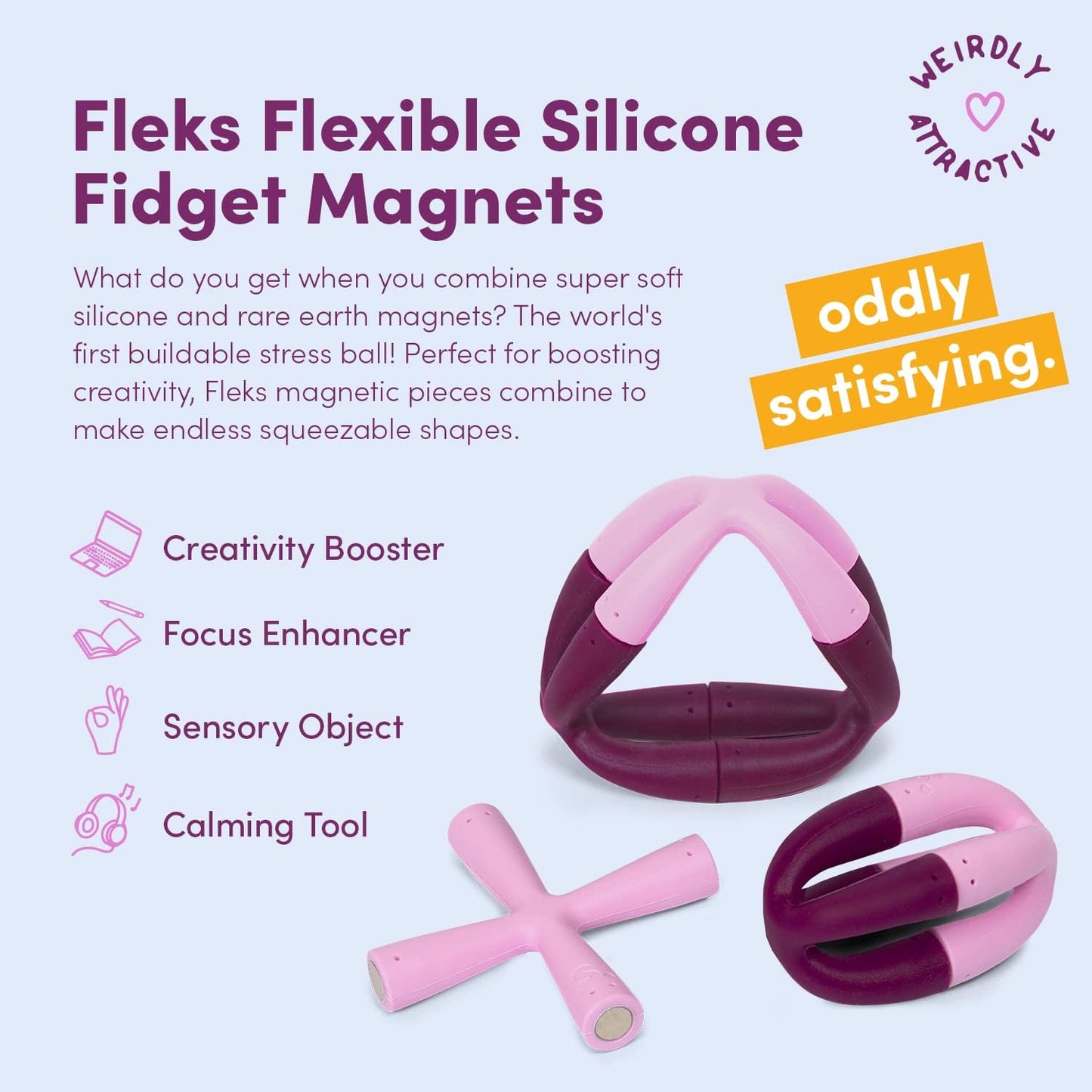 Speks Fleks Silicone 6-Piece Building Set - Mulberry - Fun Desk Toy for Adults