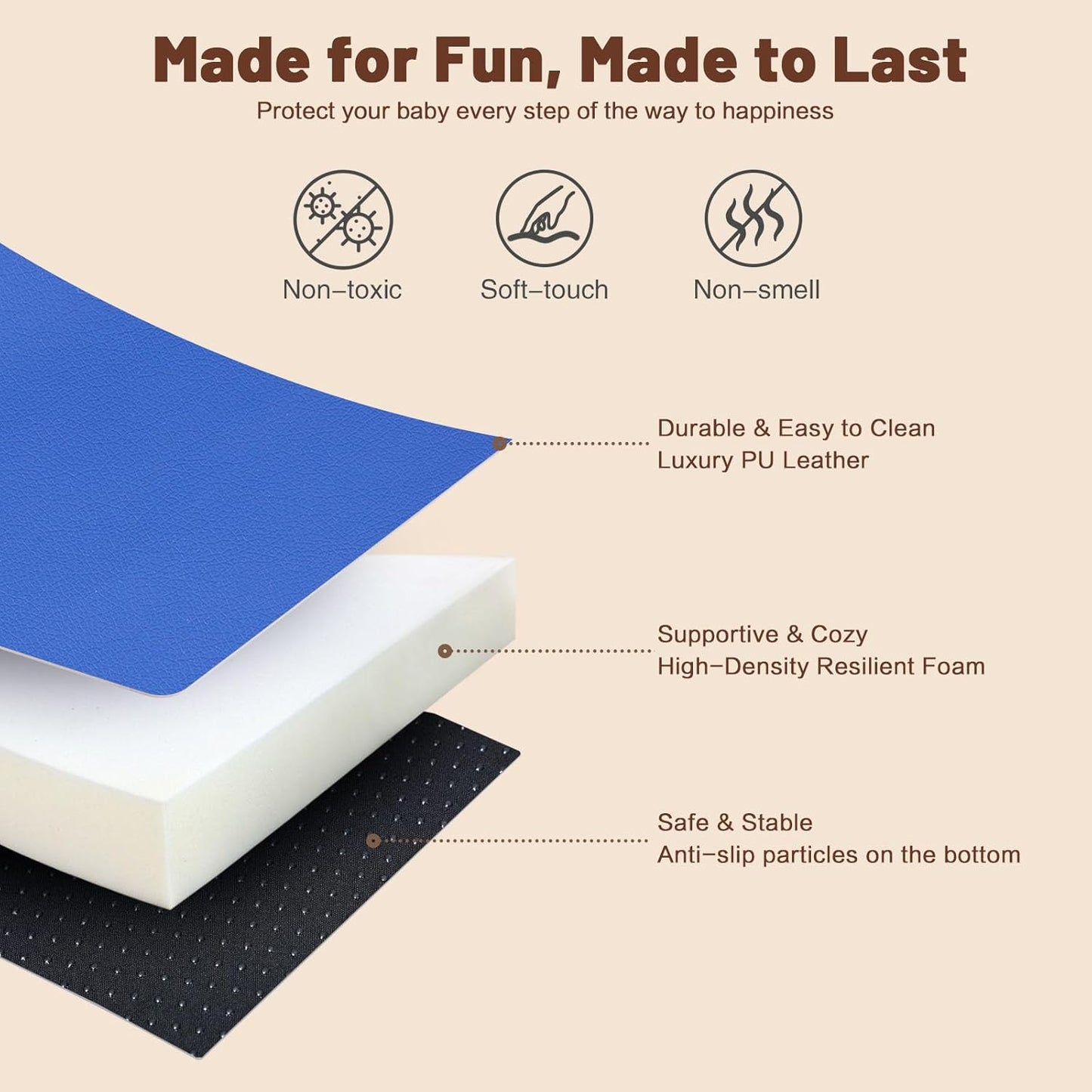 9-Piece Climbing Foam Blocks: Soft PU Leather - Baby Climb and Crawl Activity Blocks - Kids Play Gym Equipment Indoor for Development