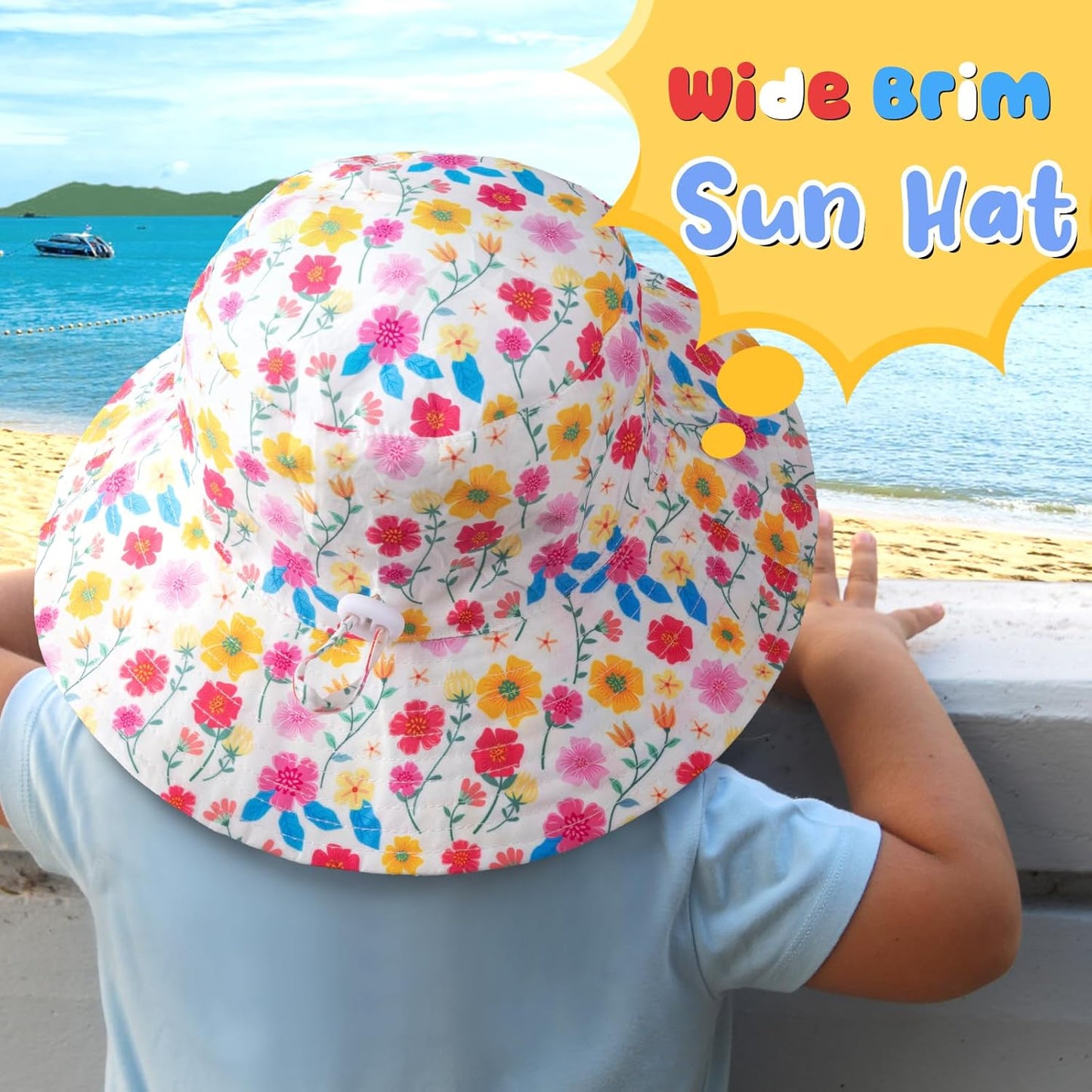 Baby Sun Hat Kids Summer UPF 50+ Toddler Bucket Hat Wide Brim Adjustable Beach Hats for Boys Girls Age 0-6 Years