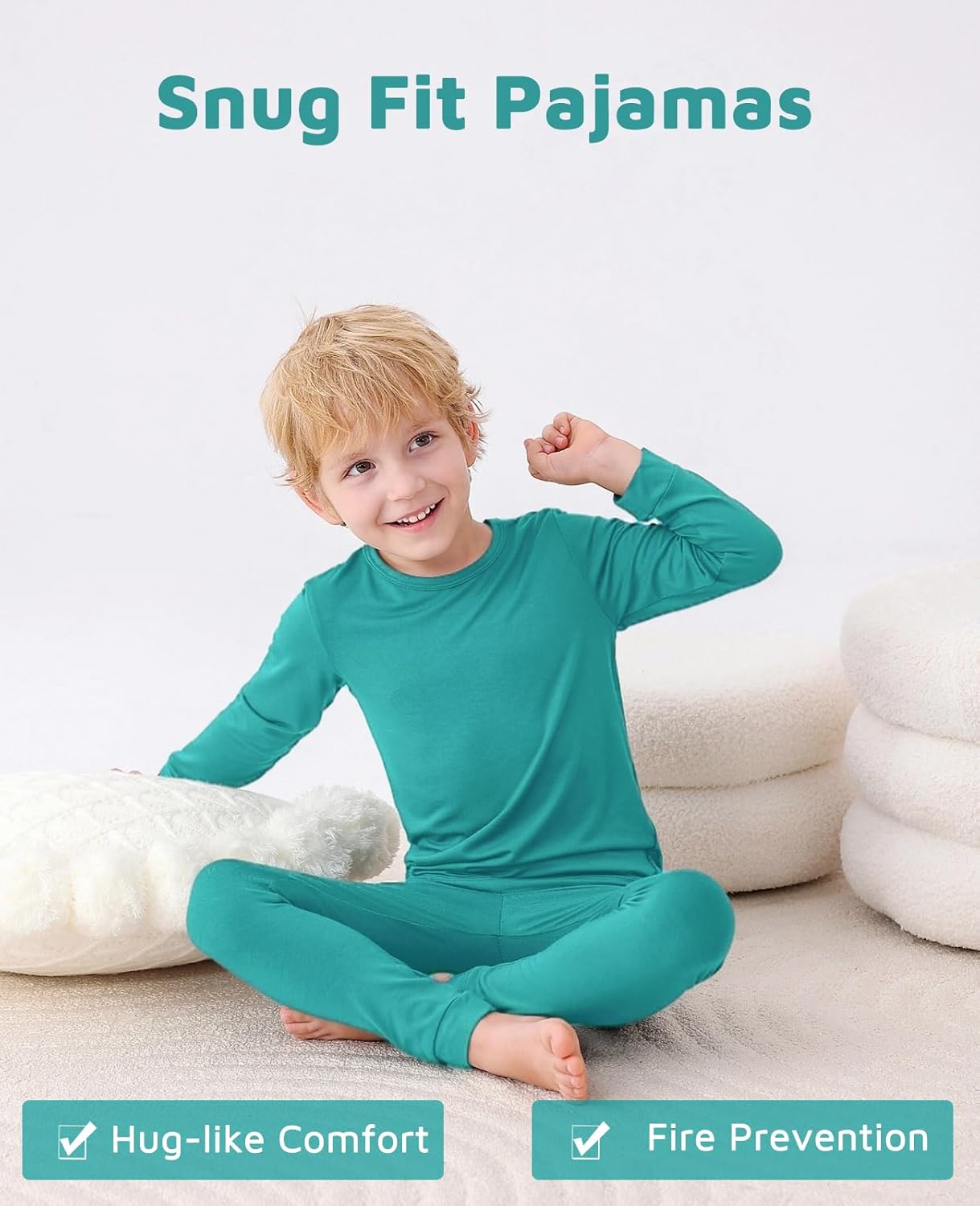 JunNeng Bamboo Viscose Pajamas for Toddler Baby, Boys Girls Solid Snug Fit Pajamas Long Sleeve Sleeper