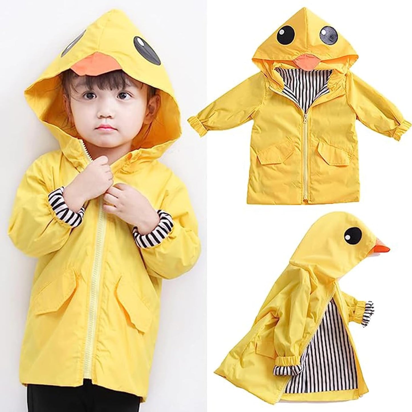 Toddler Baby Boy Girl Duck Rain Jacket Cute Cartoon Yellow Raincoat Hoodie Kids Coat Fall Winter School Outfit