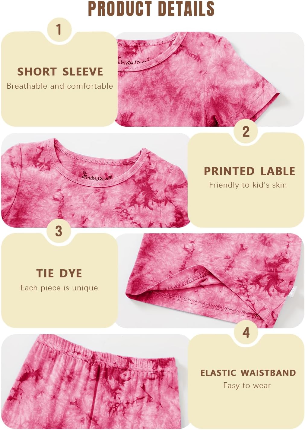 Jimonda Baby/Toddler Soft Sleepwear Short sleeve Kids Cool Pajama Outdoor 2-Piece Shirt&Shorts Casual sets Tie Dye PJ
