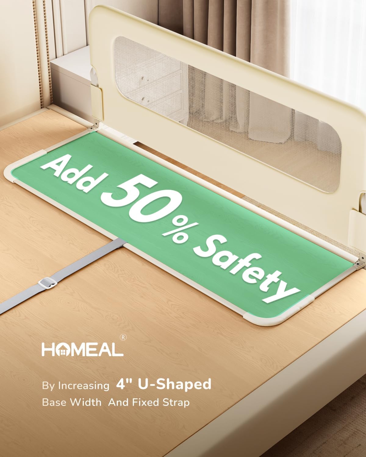 HOMEAL 32"x24" Bed Rail for Toddlers - Foldable Bed Side Rail with U-Shape Base, Baby Bed Rail Guard for Twin, Full, Queen, King Mattress, Beige, 1 Pack