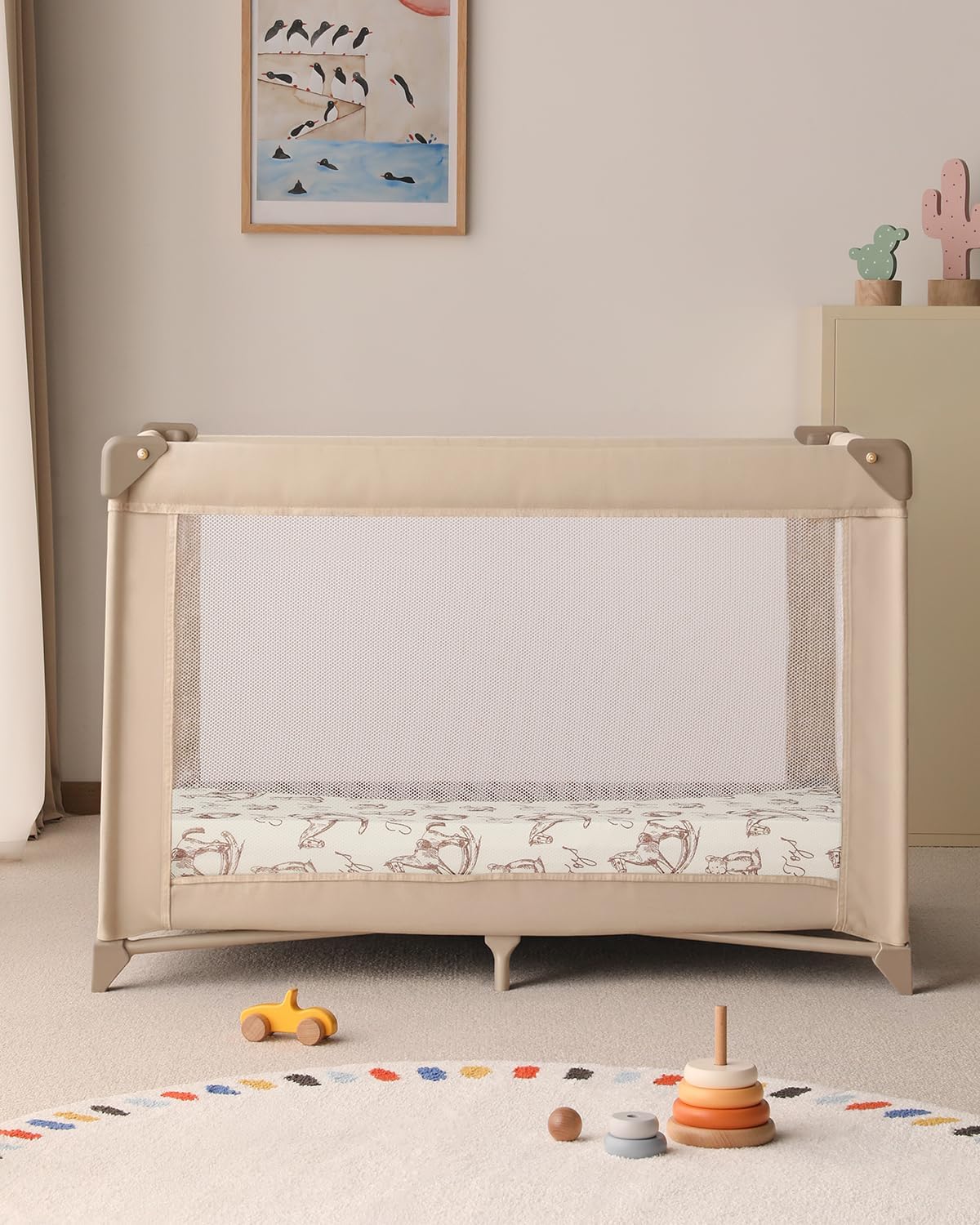 Yoofoss Baby Pack and Play Sheets 2 Pack for Boys and Girls - 38x26 Mini Crib Sheets Fitted Neutral Compatible with Graco Pack n Play Mattress,Ultra Soft Breathable Microfiber Rocking Horse