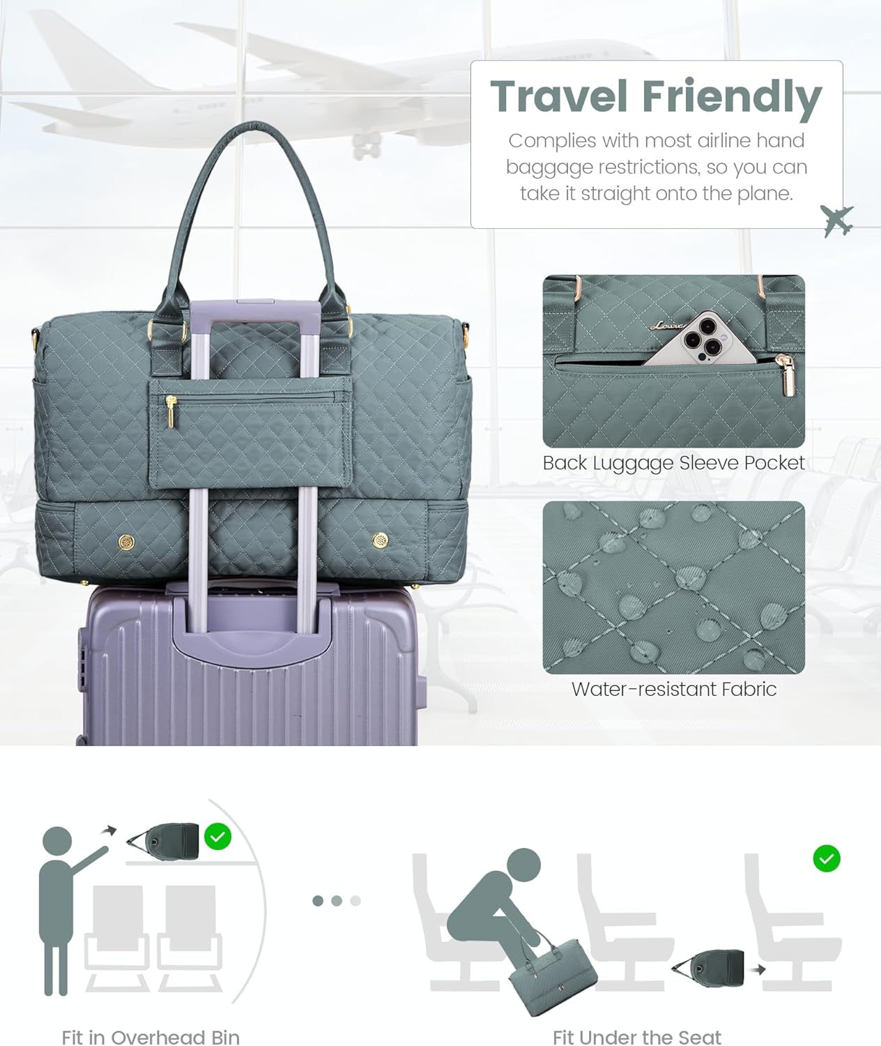 LOVEVOOK Travel Duffle Bag for Women, Weekender Overnight Bag with Shoe Compartment, Carry on Bag with Toiletry Bag, Gym Duffel Bag with Wet Pocket, Hospital Bags for Labor and Delivery 3 Pcs Set