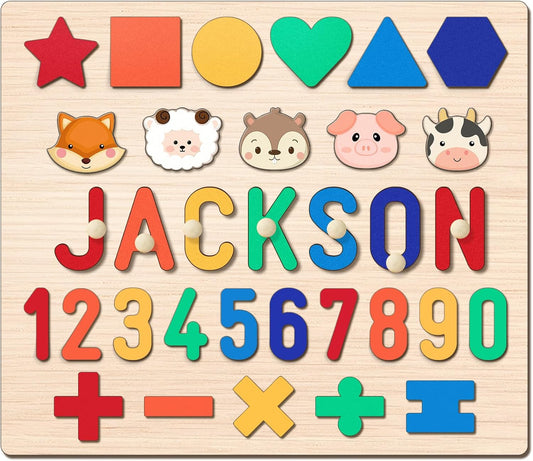 Personalized Name Puzzle for Toddlers 1-3 Wooden Alphabet Shape Number Blocks Personalized Baby Gifts 1st Birthday for Girls & Boys Preschool Educational Montesorri Toys for 1 Year Old 2 3 4 5