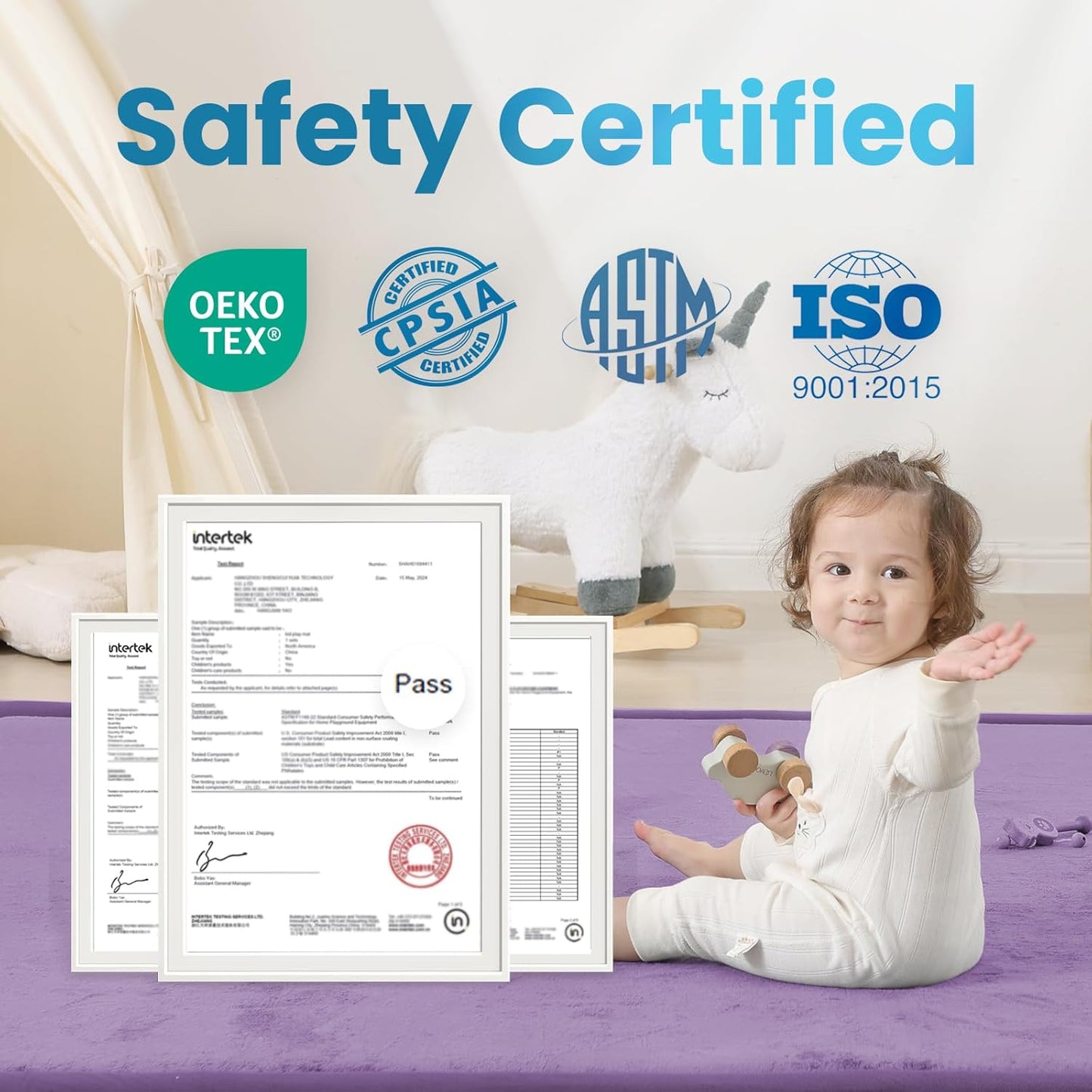 Ultra Soft Baby Play Mat,1.3" Thick Elasti-Foam Tummy Time Mat for Infants,Toddlers,Kids,Water-Repellent Coral Fleece Nursery Rug,Non-Slip Safe for Crawling&Hardwood Floors(Lavender)