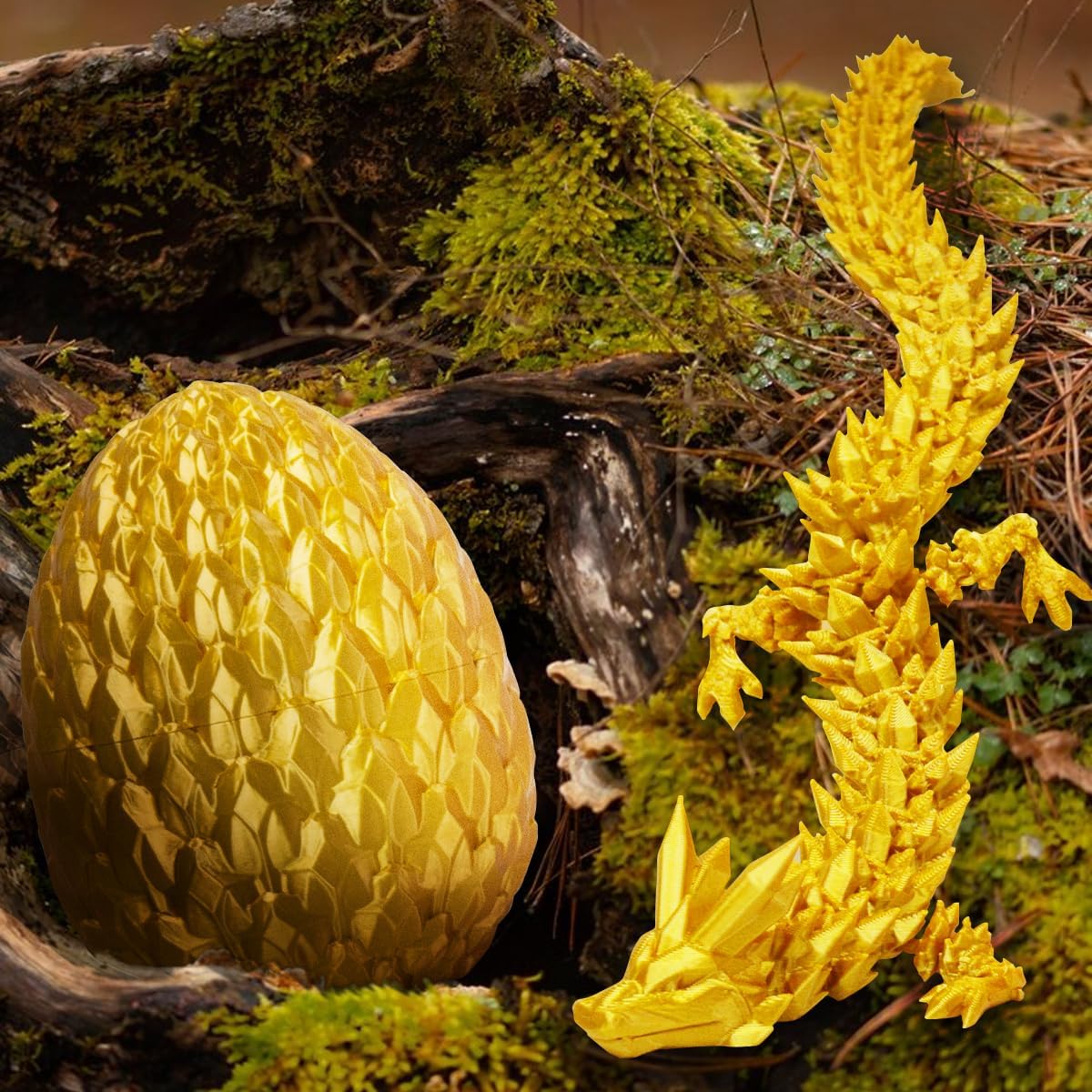 3D Printed Dragon in Egg, Beautiful Flexible Crystal Dragon, Gifts for Adults and Kids (Gold)