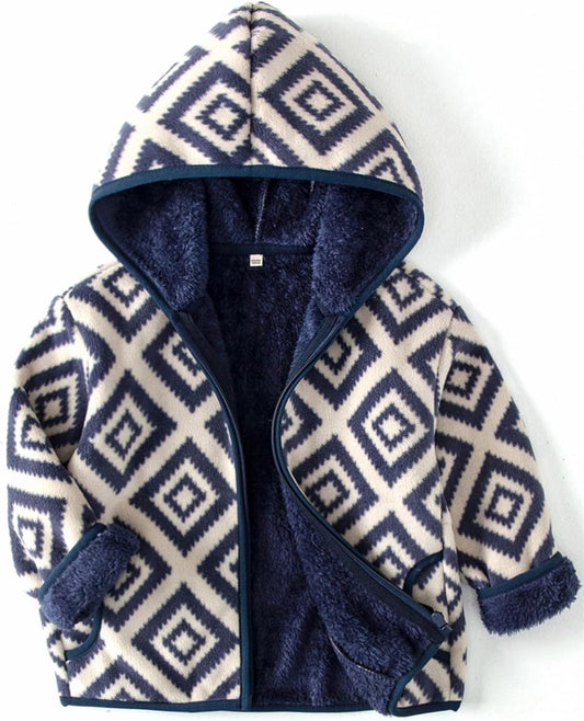Toddler Printed Polar Fleece hooded Jacket Baby Boys Girls Kids Winter Warm Spring Autumn Outerwear Soft Lightweight