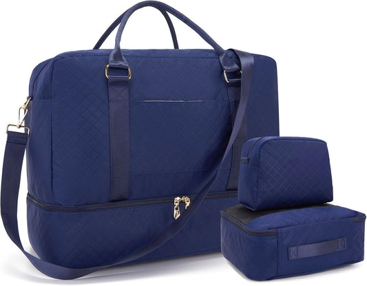 Soperwillton Women Travel Duffel Bags Carry On Overnight Bag with Shoe Compartment & Toiletry Pouch Gym Bag with Wet Pocket