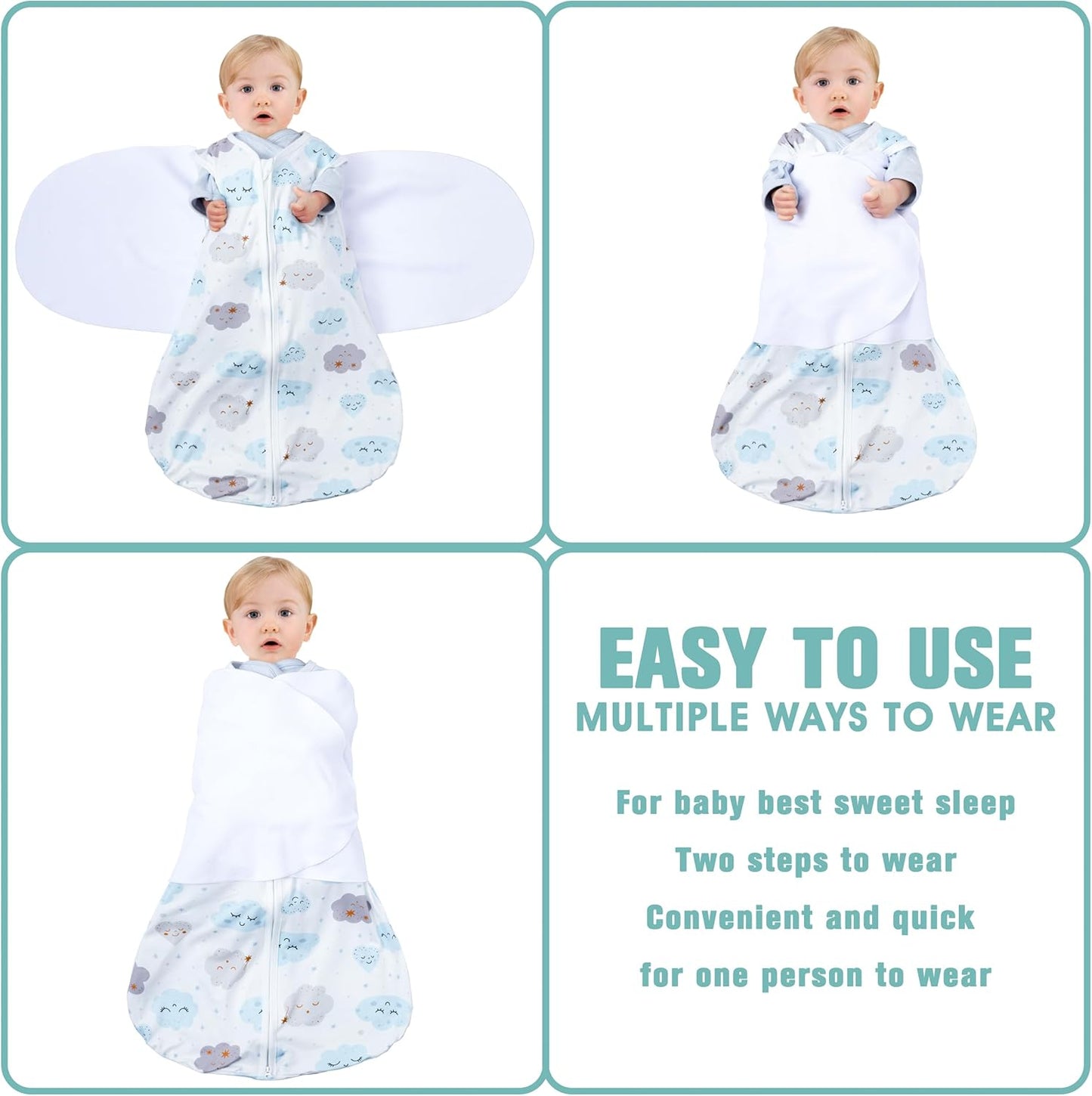 Newborn Sleep Sack Baby Swaddle,3-6 Months,3-Way Adjustable Wearable Blanket,100% Rayon Cotton Swaddling Sleeping Bag，TOG 0.5（Clouds&Starry Sky）