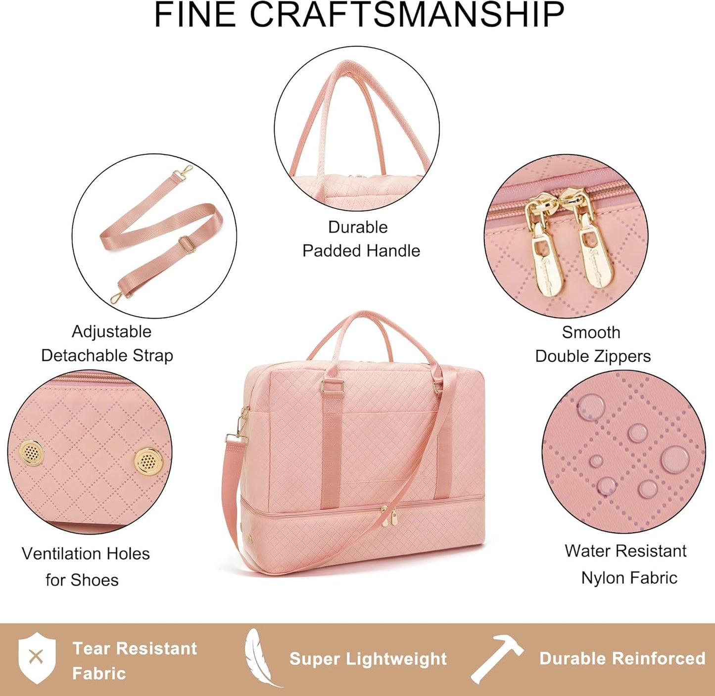 Soperwillton Women Travel Duffel Bags Carry On Overnight Bag with Shoe Compartment & Toiletry Pouch Gym Bag with Wet Pocket