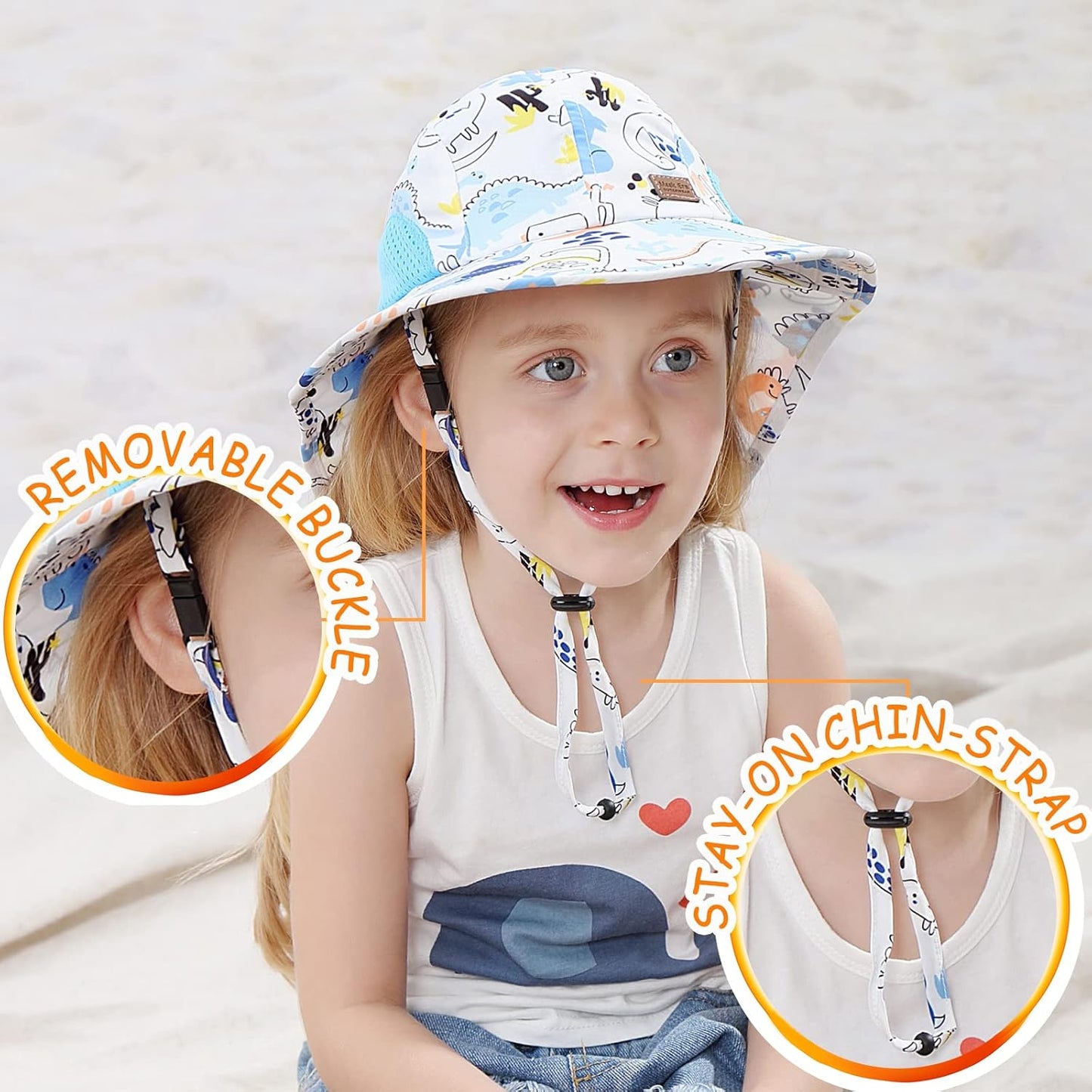 XIAOHAWANG Girls Sun Hat Baby Beach Hats Boys UPF 50+ Kids Summer Protection Cap Toddler Breathable Caps Wide Brim Neck Flap