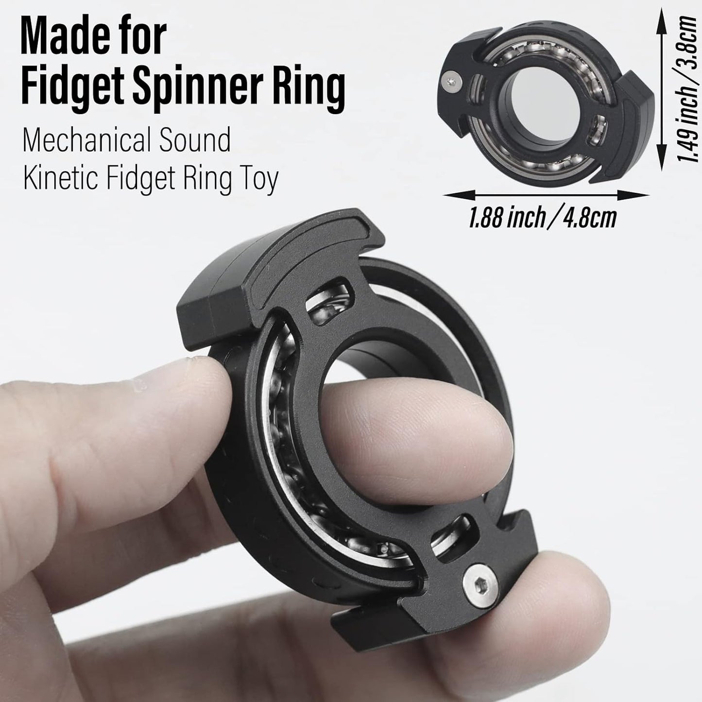 FREELOVE Ring Fidget Spinner for Adults, Men Finger Haptic Roller, Small Metal Clicker Toys, Ball Bearing, Black Fingears Spinning EDC for Anxiety Stress