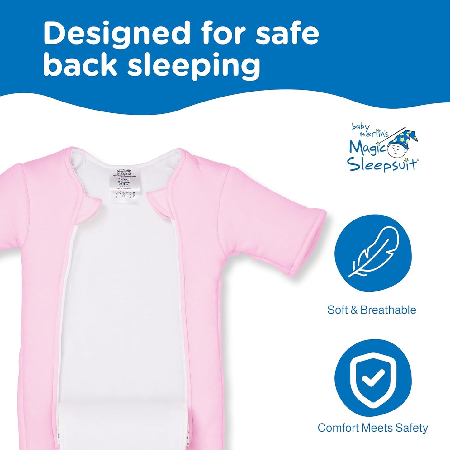 Magic Sleepsuit Baby Merlin's Cotton Baby Swaddle Transition Product - Soft and Breathable Design, Double Zipper for Easy Diaper Changes, Promotes Safe Sleep - Pink - Large 18-21lbs