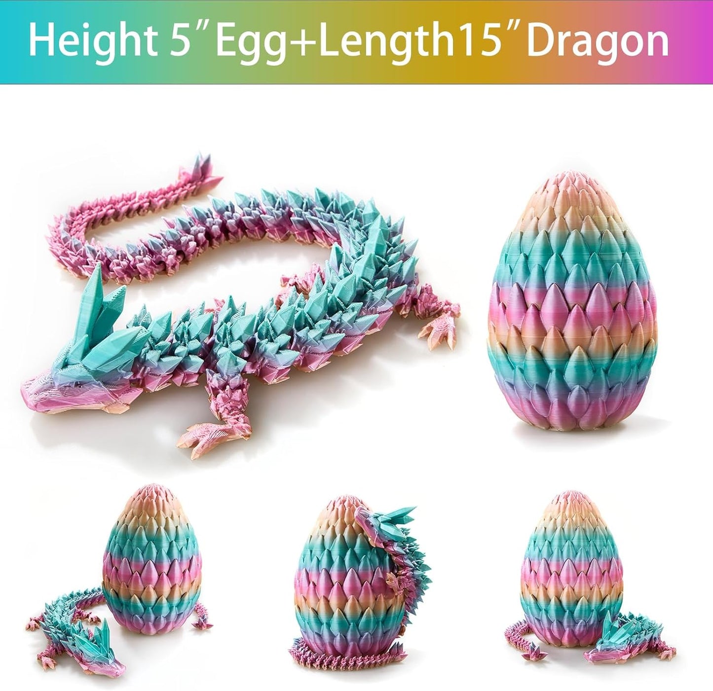 15 inches Dragon with Egg, Colorful Dragon Toy,Articulated Crystal Dragon,Fidget Toy Cool