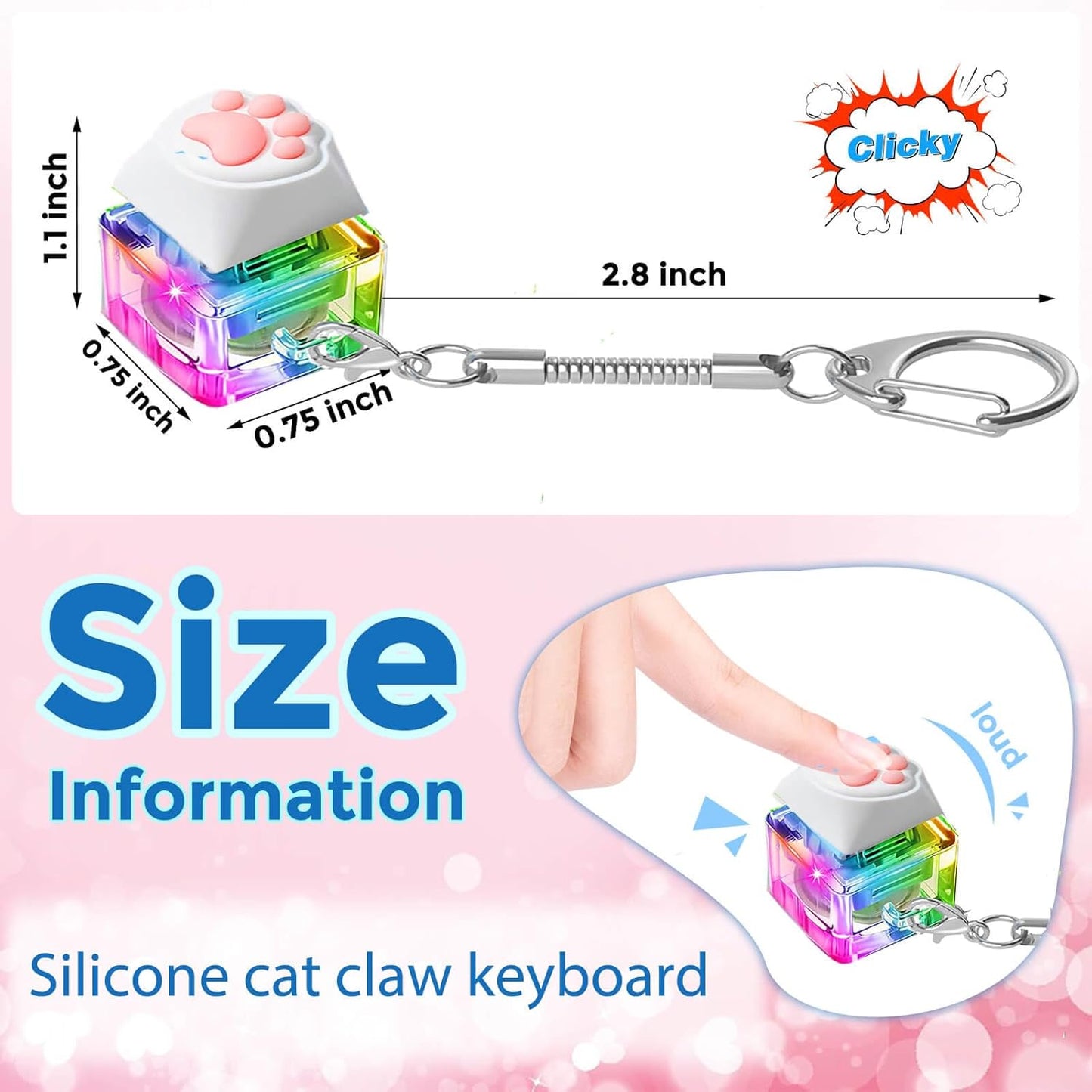 Fidget Keyboard Toys,Cat's paw Keychain with LED Light Stress Relief Toys for Adults and Kids,Finger Keyboard Keychain Fidget Clicker Toys,Executive Desk Toys,ADHD Toys,Adult Gifts.