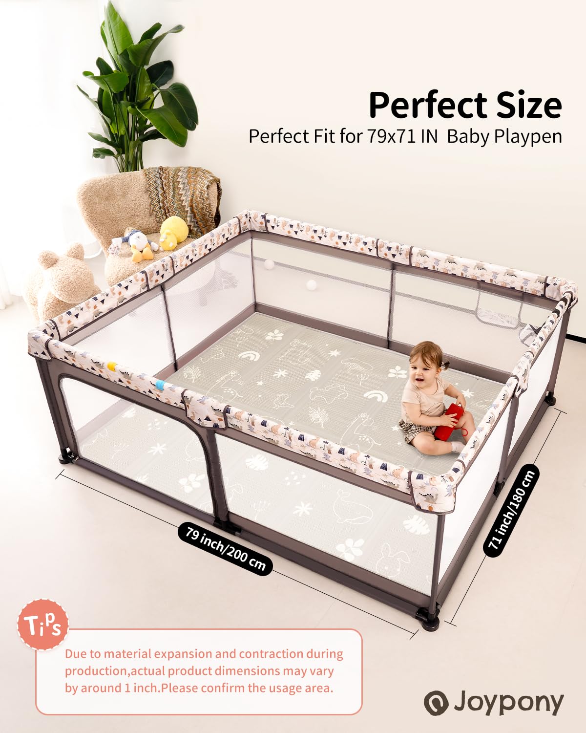 Baby Play Mat, 79" X 71" X 0.6" Extra Large & Thick Reversible Foldable Play Mats for Babies and Toddlers, Anti-Slip Portable Baby Floor Mat for Tummy Time, Baby Mat for Floor with Travel Bag