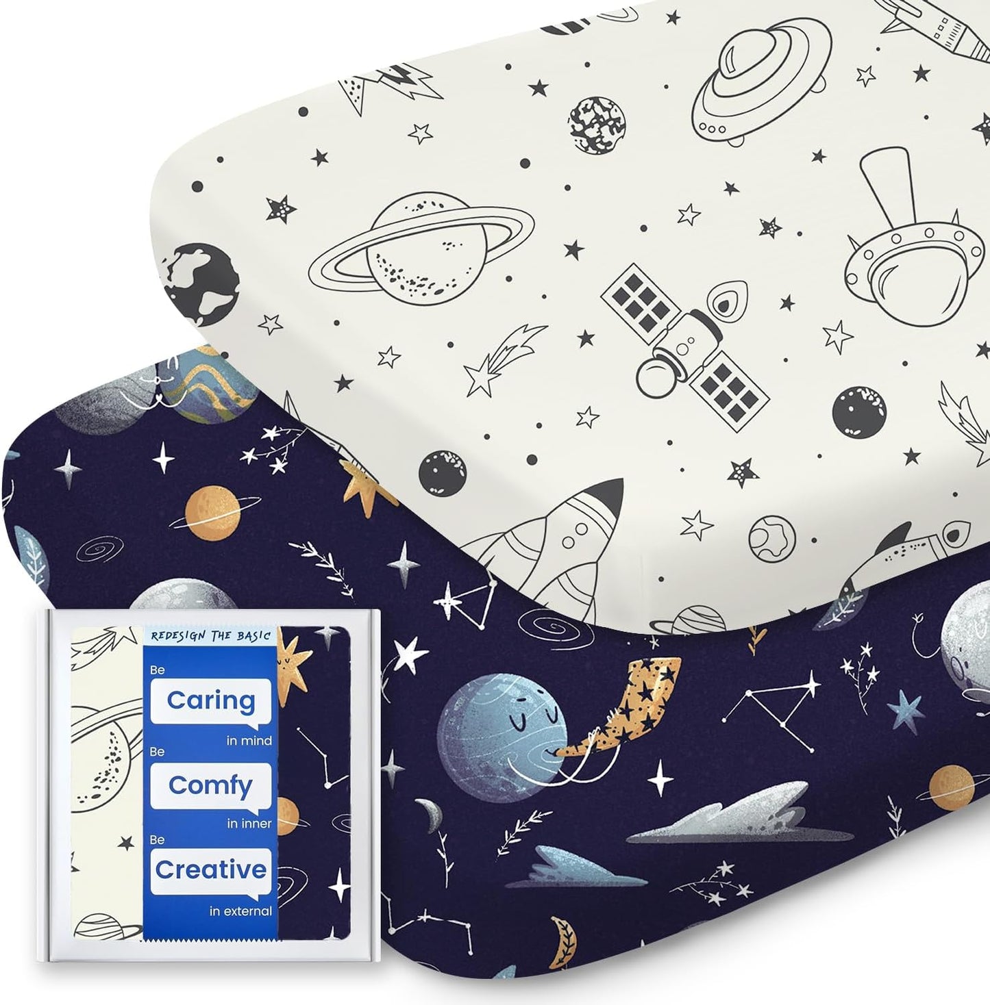 Bassinet Sheets for Baby Boy Girl, TotBasic Buttery Soft Universal Bassinet Fitted Sheet, Compatible with Halo, Mika Micky, Baby Delight, Dream On Me, Maxi COSI and More Bassinet Mattress(Space)