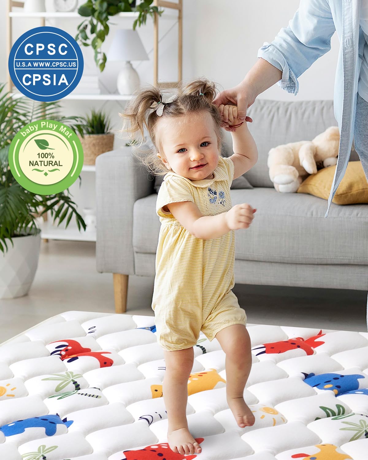 Odorless Premium Foam Baby Play Mat 71" x 59", Soft Microfiber Fabric Crawling Mat for Floor- Comfortable and Hypoallergenic, Non-Slip Cushioned Floor Playpen mat for Infants,Babies,Toddlers