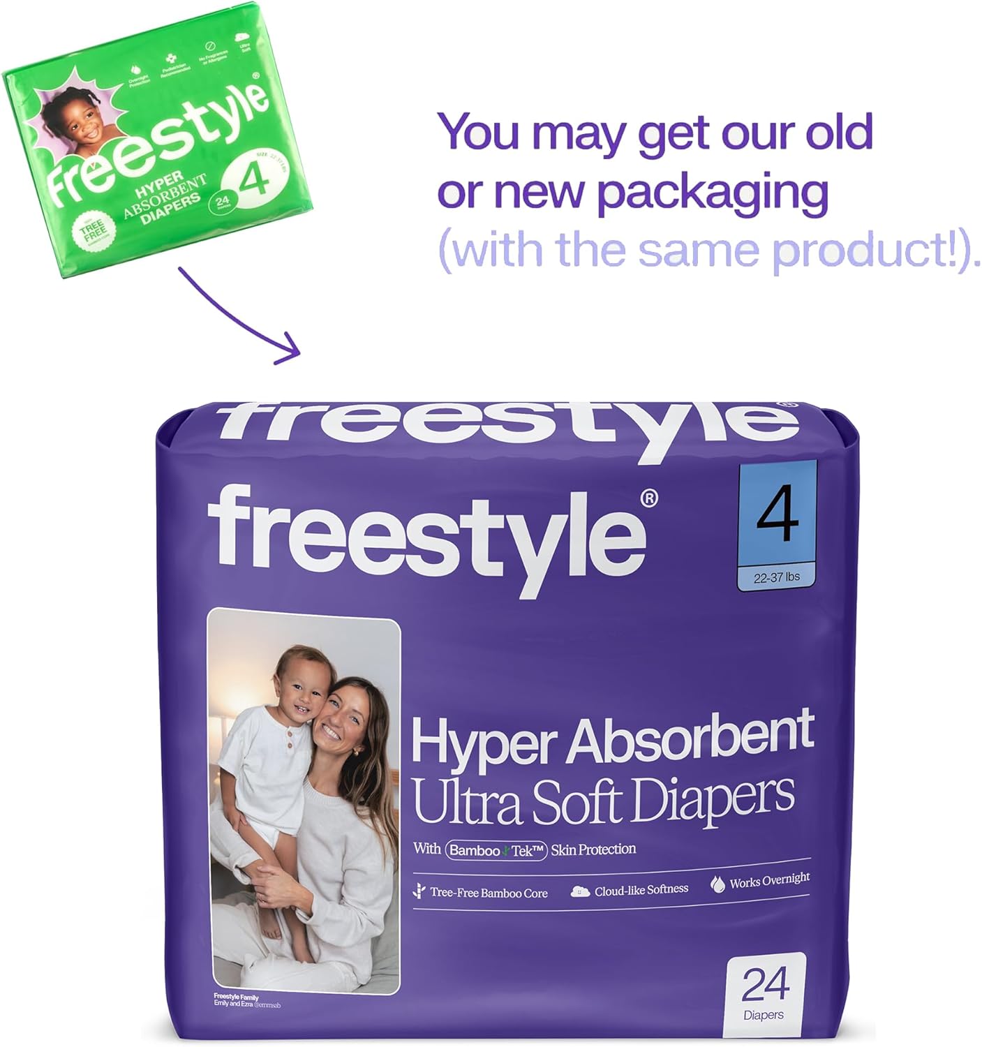 Freestyle Diapers – (Size 4) Hyper Absorbent & Non-Toxic – Disposable Diapers for Sensitive Skin – Ultra Soft Diapers (22-37 lbs) – 144 Count