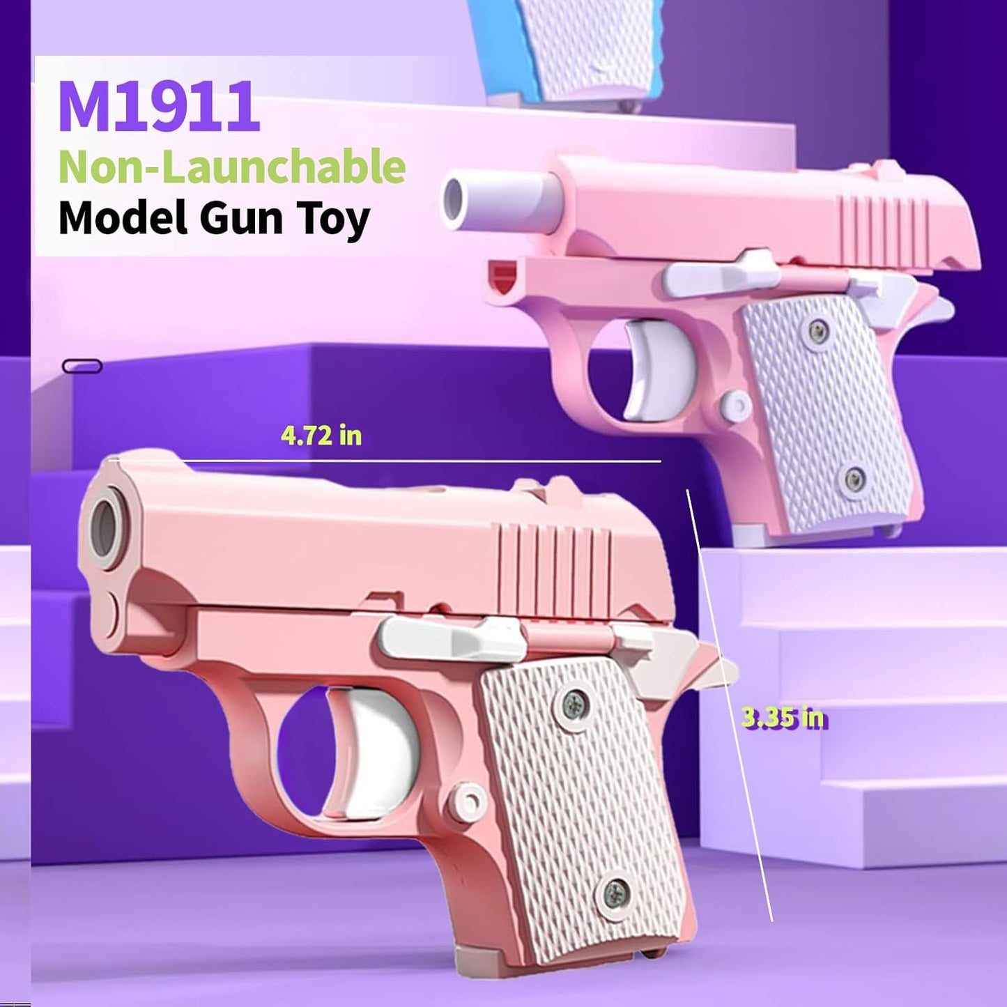Fidget Toys for Adults, 1911 3D Printed Small Pistol Toys, Stress Relief Pistol Toys Suitable for Relieving ADHD, Anxiety, Suitable Toys for Friends Adults and Kids Best Gift (Pink)