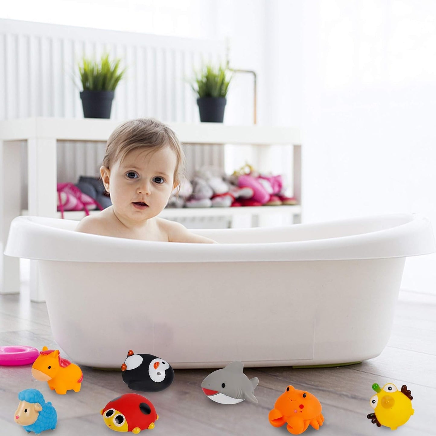 Set of 18 Animals Bath Squirters Toy Set for Toddler, Colorful Assorted Sea Animals Flower Floating Bathtub Squirter Toys for Baby Shower Bath Tub Pool (Animal)