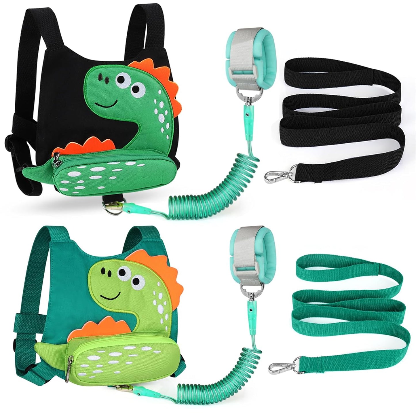 Accmor Toddler Leash Harness, 2 Pack Cute Dinosaur Kids Leash Harness Wrist Leashes + Anti Lost Wrist Link, Mini Child Walking Harness Wristband Assistant Strap Belt for Baby Boys Girls
