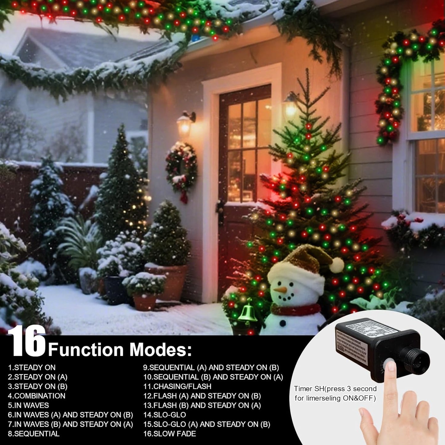 33ft Christmas Decorative Mini Lights, 100 LED Green Wire Fairy Starry String Lights Plug in, 16 Lighting Modes for Indoor Outdoor Xmas Tree Wedding Party Decoration (Red/Green/Warm)