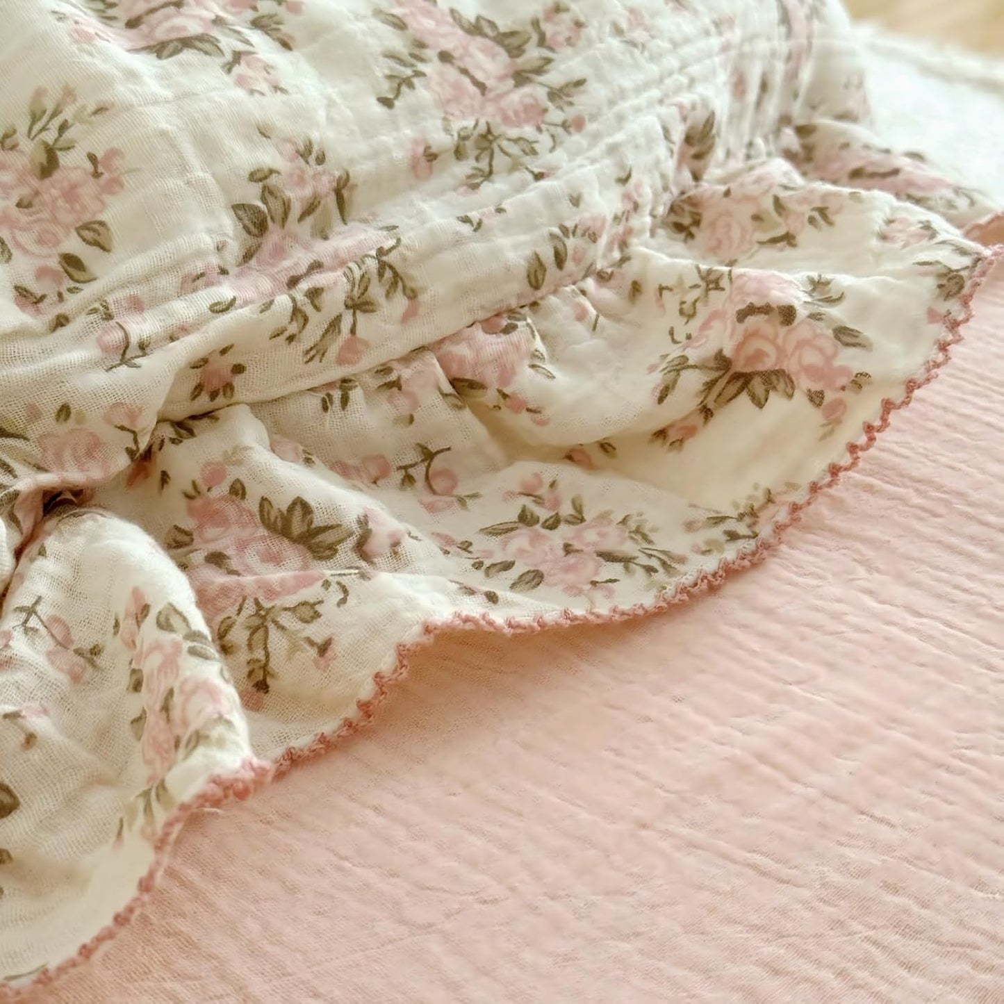 BuLuTu Muslin Toddler Kids Pillowcases Standards Size Pillow Cases for Toddlers Bed, Pink Floral Girls Boys Pillow Covers Fit for Children Pillow Sized 20"x26", Envelope Closure