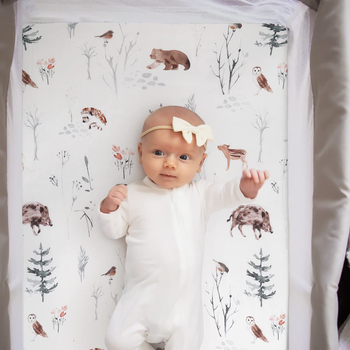 GRSSDER Stretchy Ultra Soft Jersey Knit Pack and Play Sheets 2 Pack, Portable/Mini Crib Sheets Universal Fitted for Playpen Mattress Safe and Snug, Stylish Cute Animal Print Baby Sheets