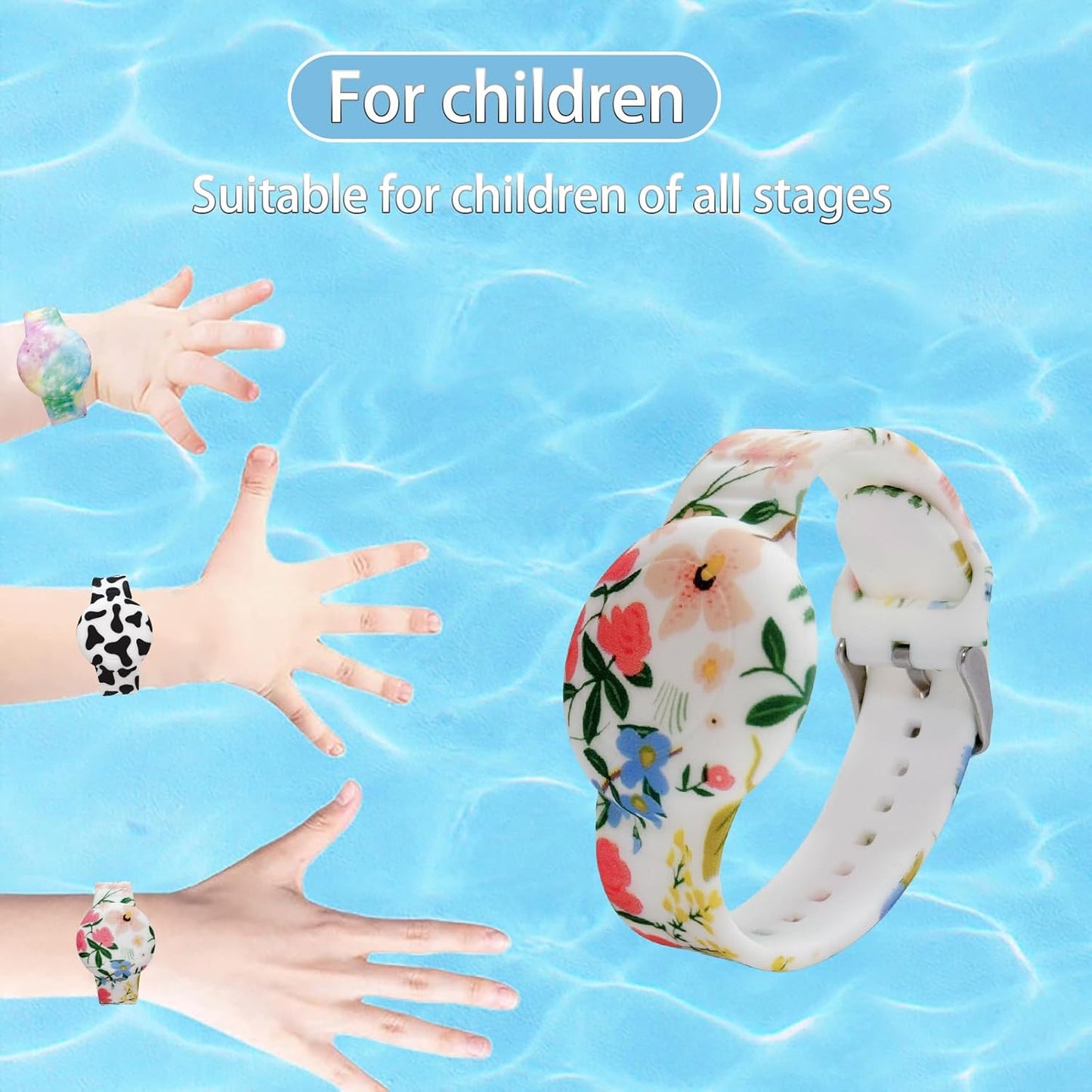 Waterproof AirTag Bracelet for Kids, Soft Silicone Air Tag Hidden Holder Case Compatible with Apple Airtag, Adjustable Anti-Lost Printed Strap GPS Traker for Toddler Child(Colorful Flowers)