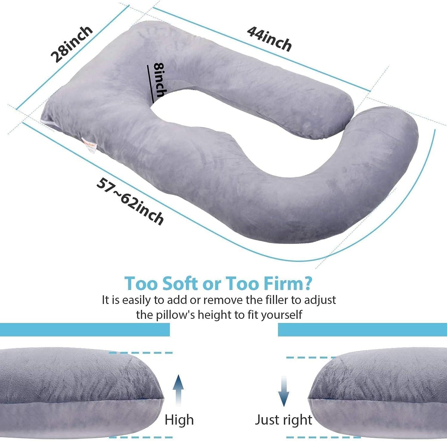 Pregnancy Pillow J-Shaped Full Body Pillow,59 inch with Jersey Cover Easy to Remove and Wash, Support Pregnant Women's Backs Legs and HIPS, Improve Sleep,Pregnancy Pillow for Women ，Dark Blue